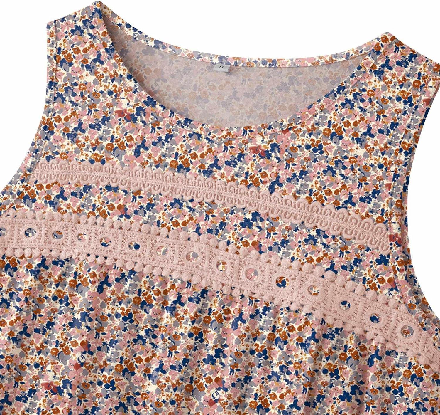 imageZeagoo Womens Tank Tops 2026 Summer Pleated Scoop Neck Sleeveless Lace Crochet Boho Tops Dressy Casual Loose Fit BlousesFloral Pink