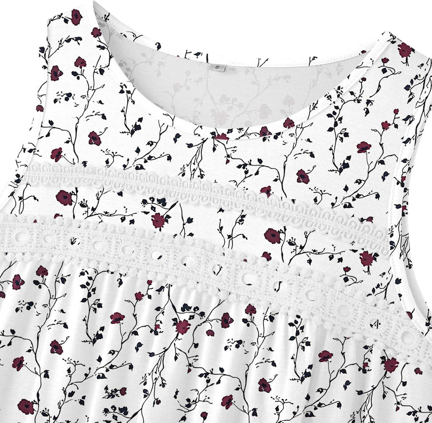 imageZeagoo Womens Tank Tops 2026 Summer Pleated Scoop Neck Sleeveless Lace Crochet Boho Tops Dressy Casual Loose Fit BlousesWhite Red Flower