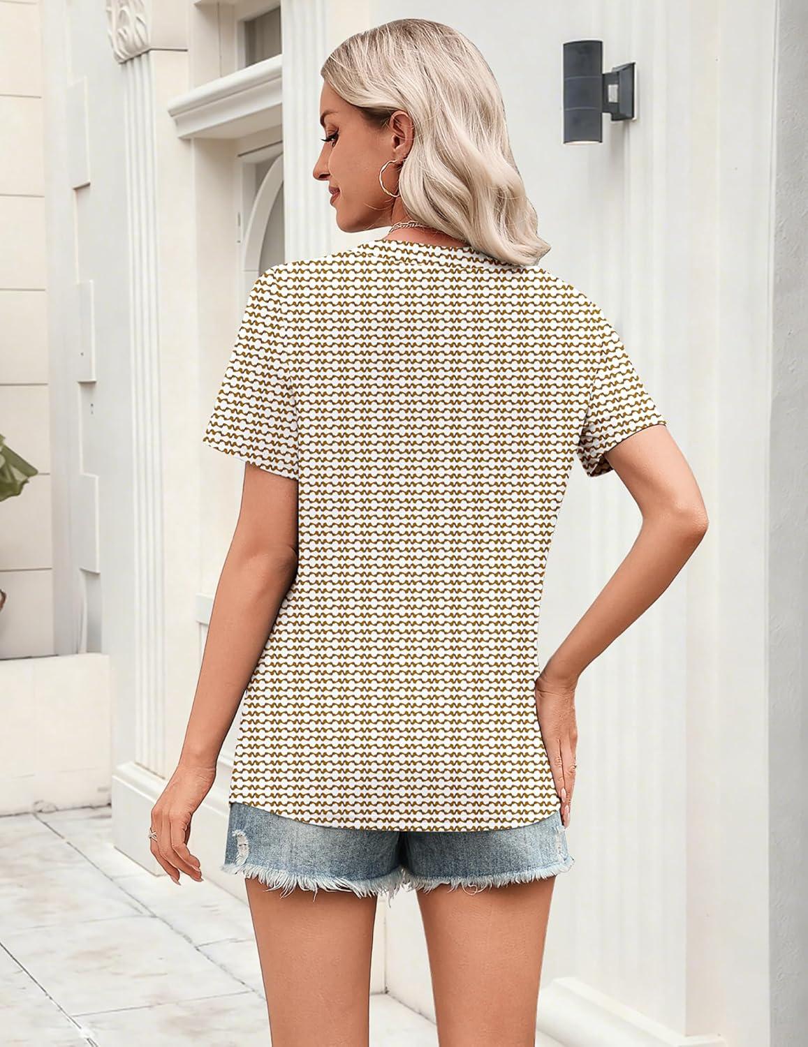 imageZeagoo Womens Tops Short Sleeve V Neck Tee Shirts Cute Dressy Casual Clothing Business Work BlouseFloral Stripes Cx318
