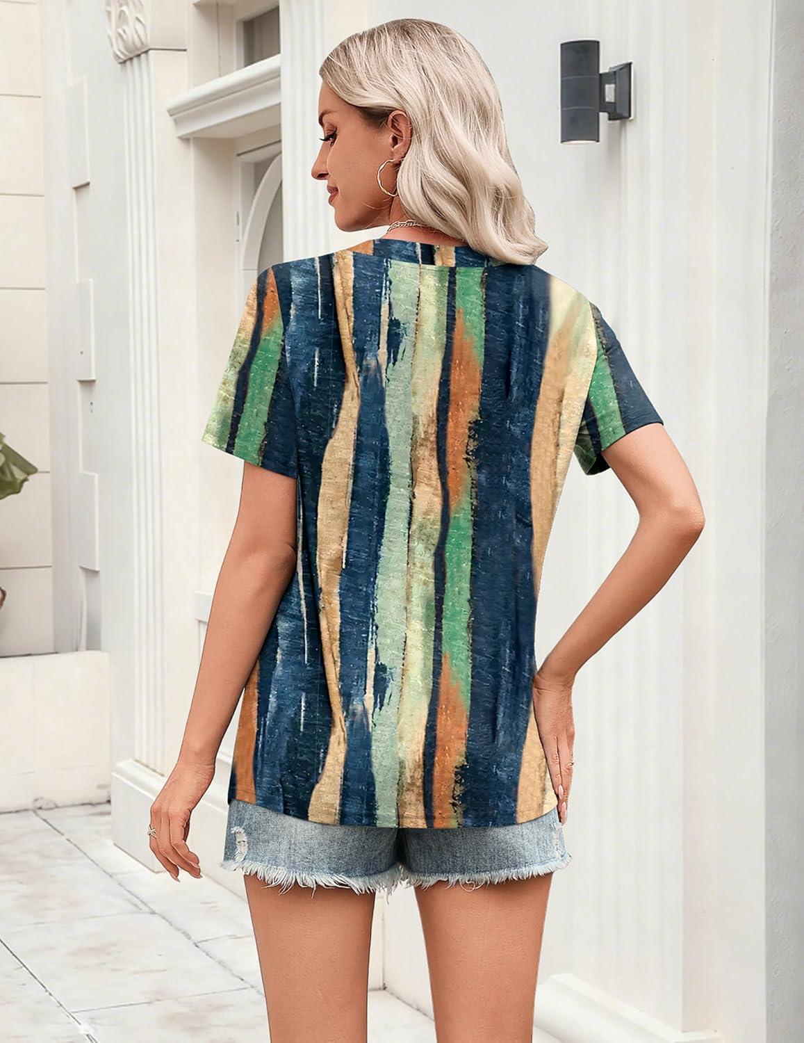 imageZeagoo Womens Tops Short Sleeve V Neck Tee Shirts Cute Dressy Casual Clothing Business Work BlouseMulticolorcx289