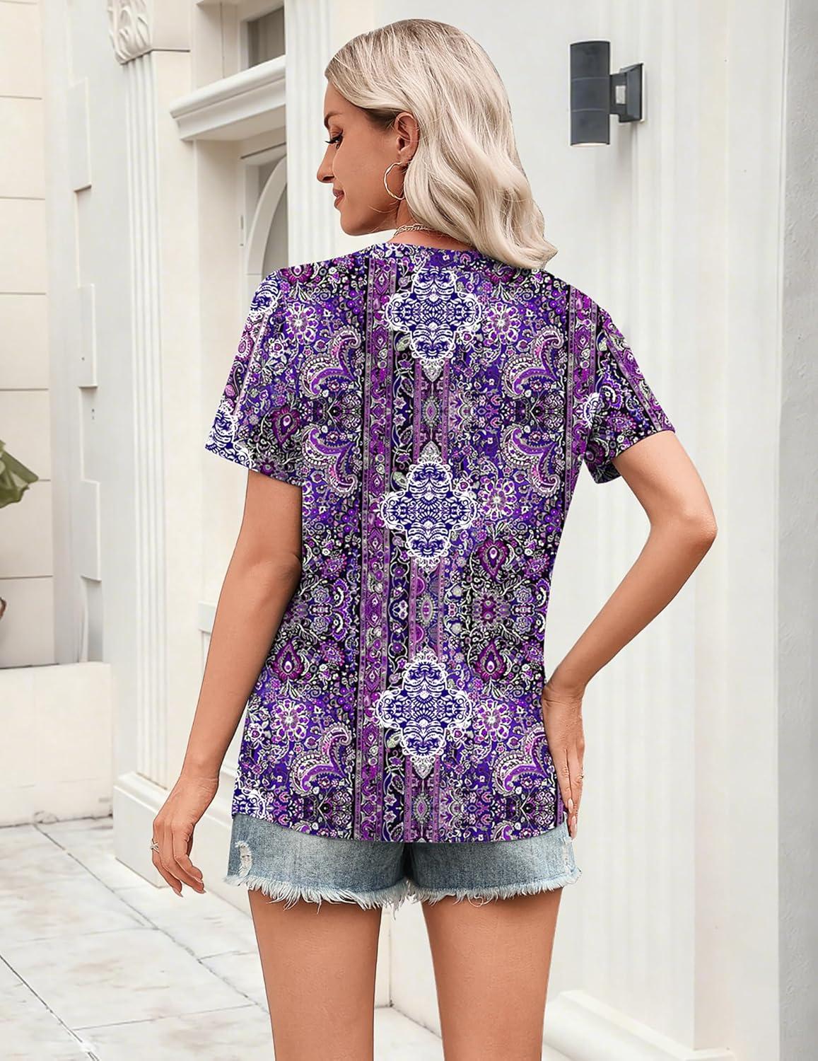 imageZeagoo Womens Tops Short Sleeve V Neck Tee Shirts Cute Dressy Casual Clothing Business Work BlousePurple Boho Mz907