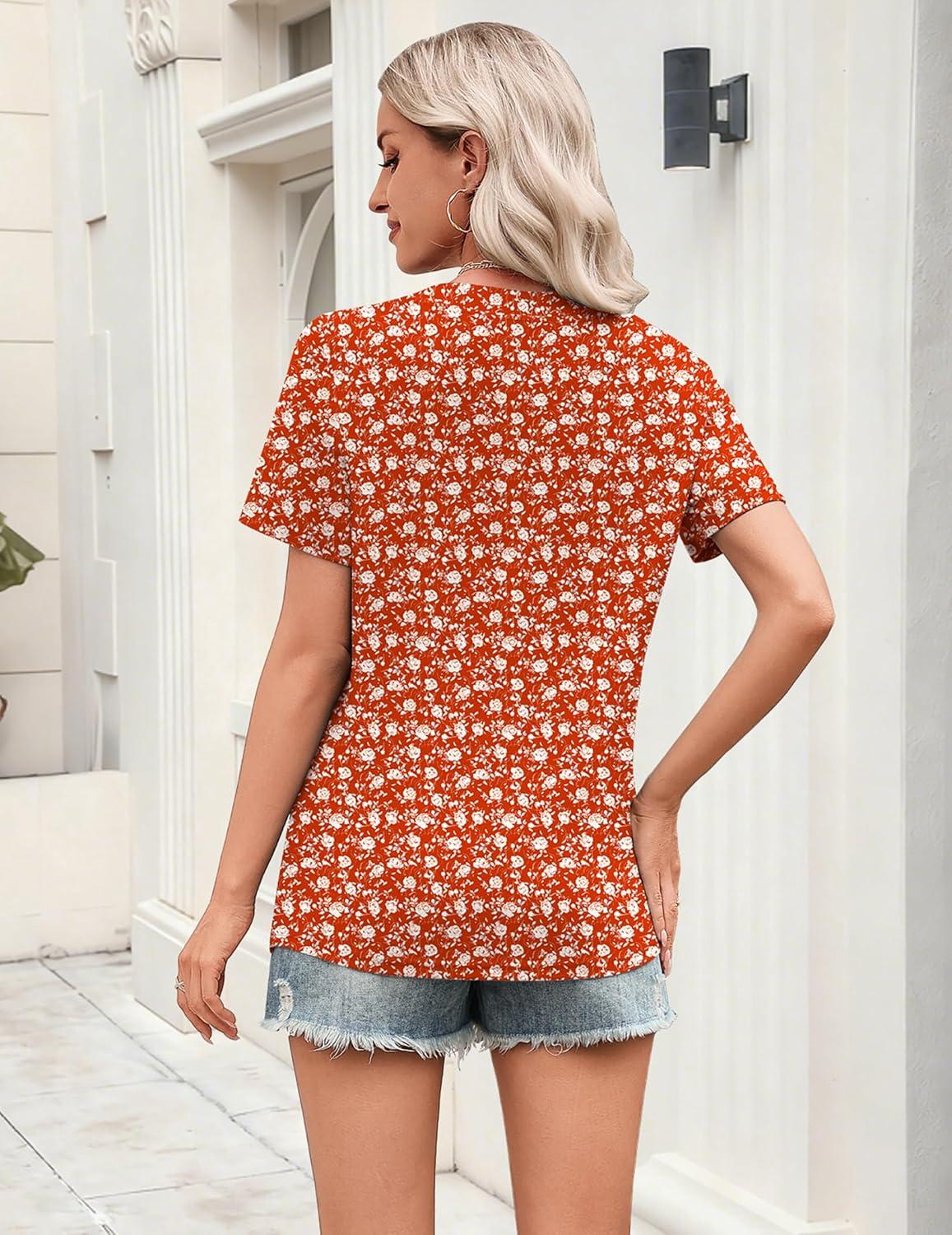 imageZeagoo Womens Tops Short Sleeve V Neck Tee Shirts Cute Dressy Casual Clothing Business Work BlouseRed Flower Sf230