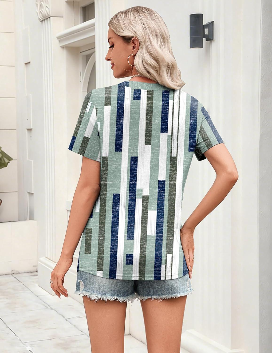imageZeagoo Womens Tops Short Sleeve V Neck Tee Shirts Cute Dressy Casual Clothing Business Work BlouseStripes Jh530