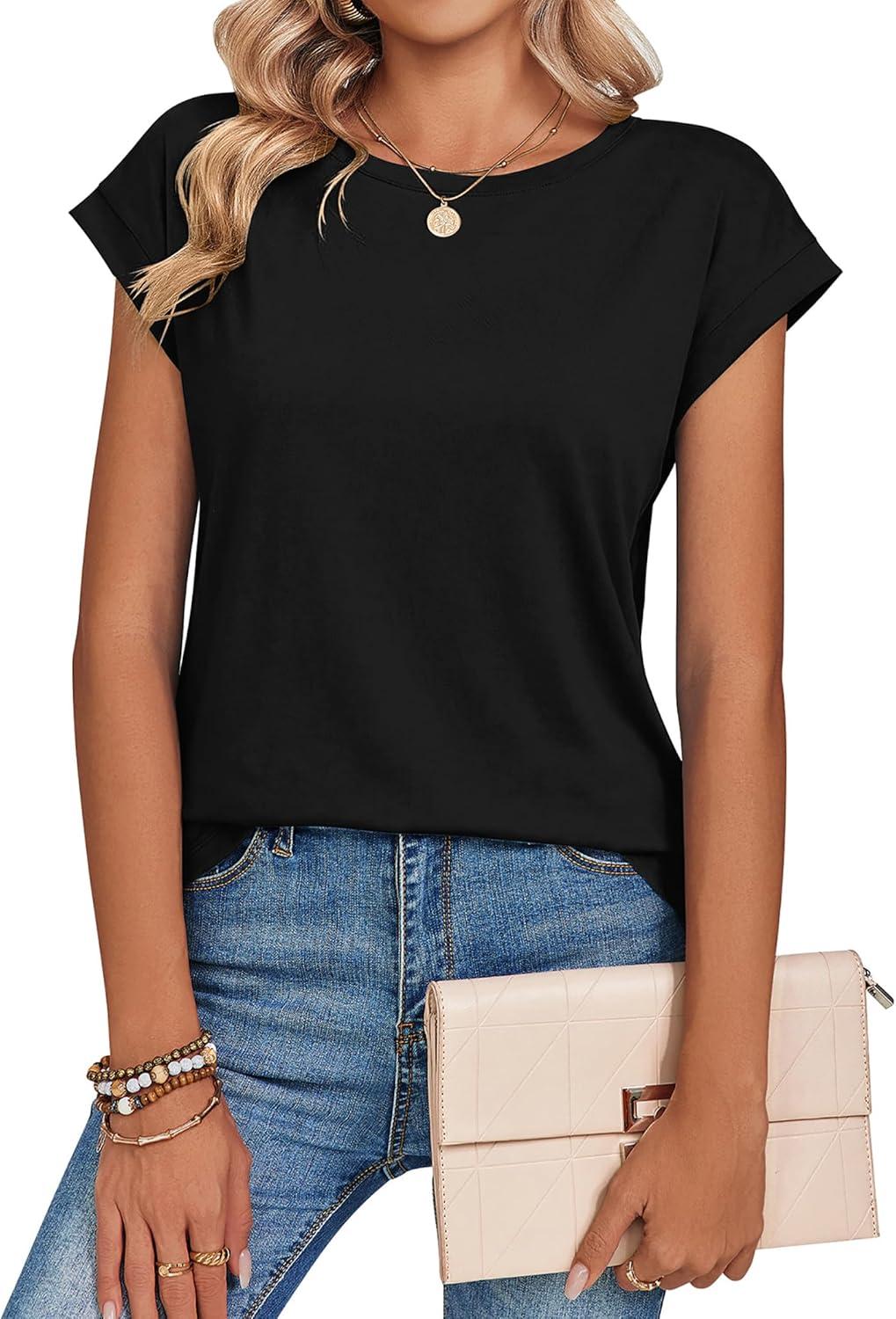 imageZeagoo Womens Tops Summer Casual Cap Sleeve Tshirts Shirts Business Dressy Spring Fashion Outfits Trendy ClothesBlack