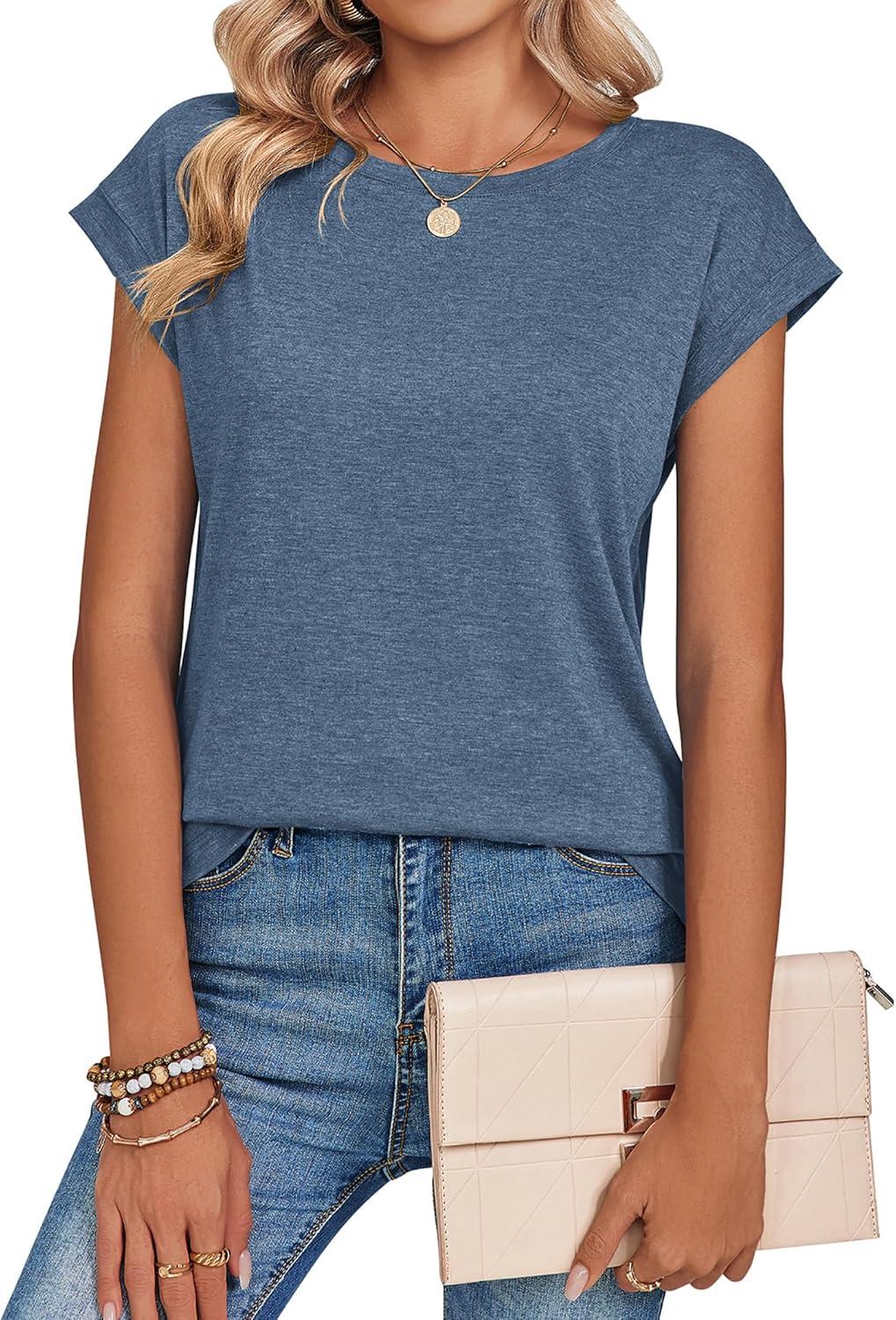 imageZeagoo Womens Tops Summer Casual Cap Sleeve Tshirts Shirts Business Dressy Spring Fashion Outfits Trendy ClothesHaze Blue