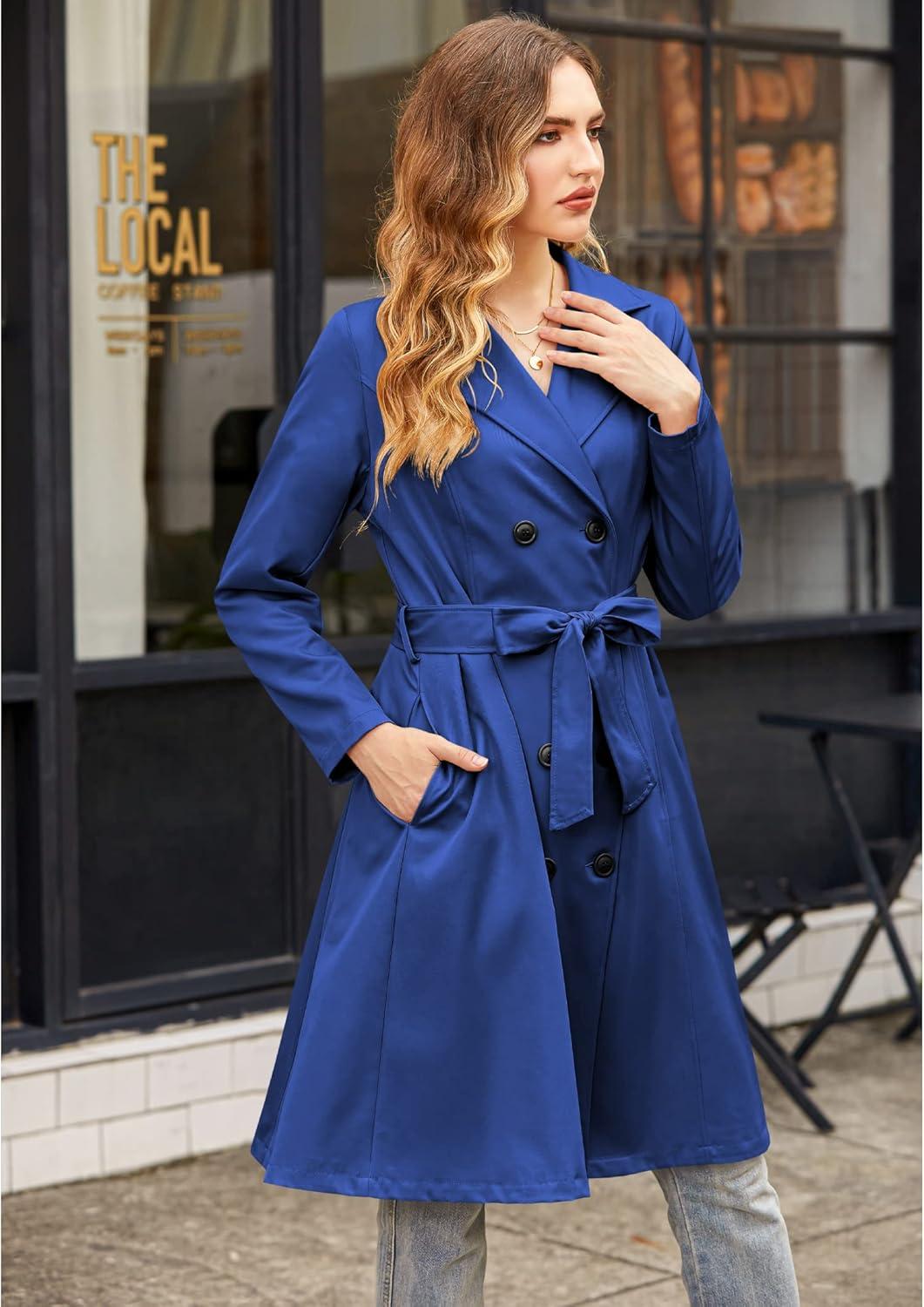imageZeagoo Womens Trench Coats DoubleBreasted Long Coat with BeltBlue