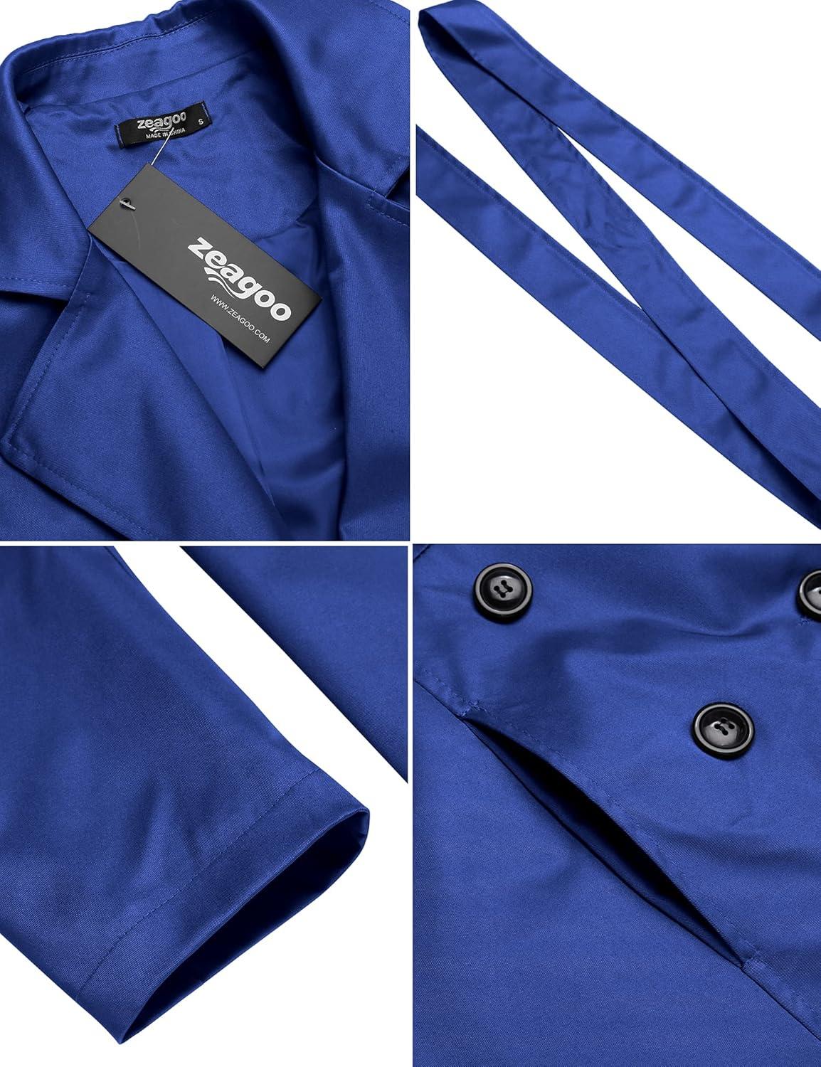imageZeagoo Womens Trench Coats DoubleBreasted Long Coat with BeltBlue