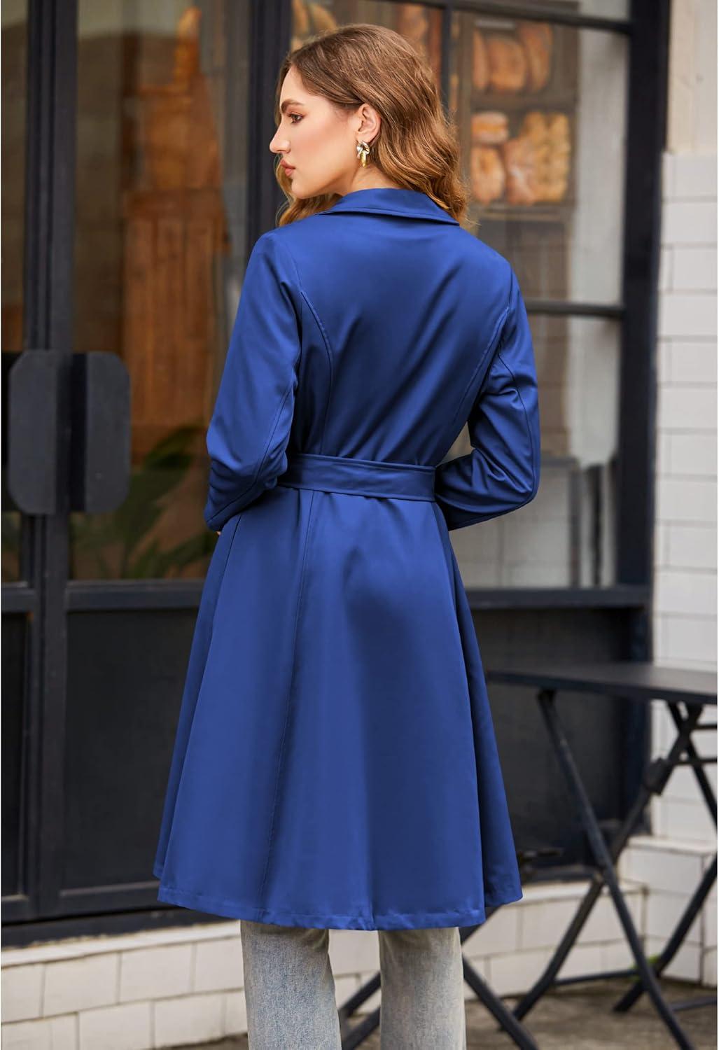 imageZeagoo Womens Trench Coats DoubleBreasted Long Coat with BeltBlue