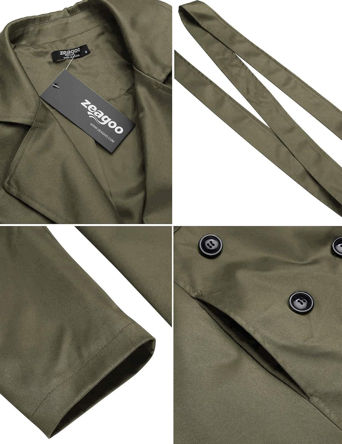 imageZeagoo Womens Trench Coats DoubleBreasted Long Coat with BeltDark Green
