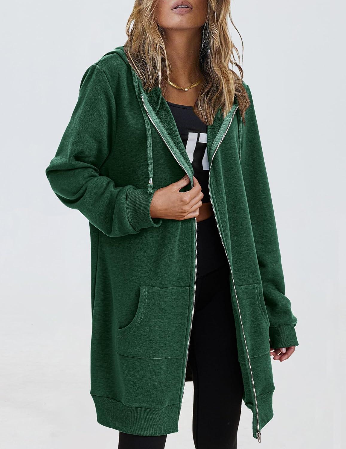 imageZeagoo Womens Zip Up Hoodies Long Tunic Sweatshirts Oversized Fleece Casual Long Sleeve 2024 Fall Hoodie Jacket Coat01 Dark Green