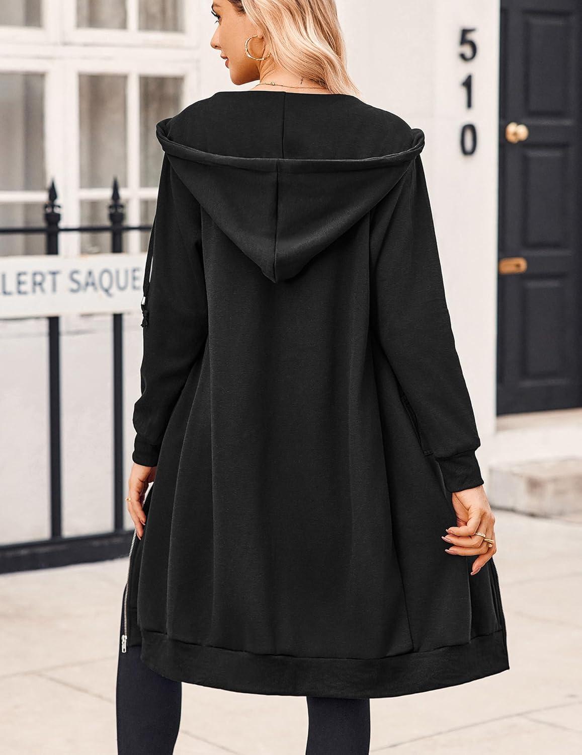 imageZeagoo Womens Zip Up Hoodies Long Tunic Sweatshirts Oversized Fleece Casual Long Sleeve 2024 Fall Hoodie Jacket CoatAblack