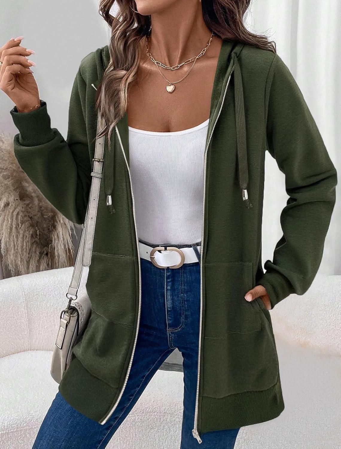 imageZeagoo Womens Zip Up Hoodies Long Tunic Sweatshirts Oversized Fleece Casual Long Sleeve 2024 Fall Hoodie Jacket CoatArmy Green