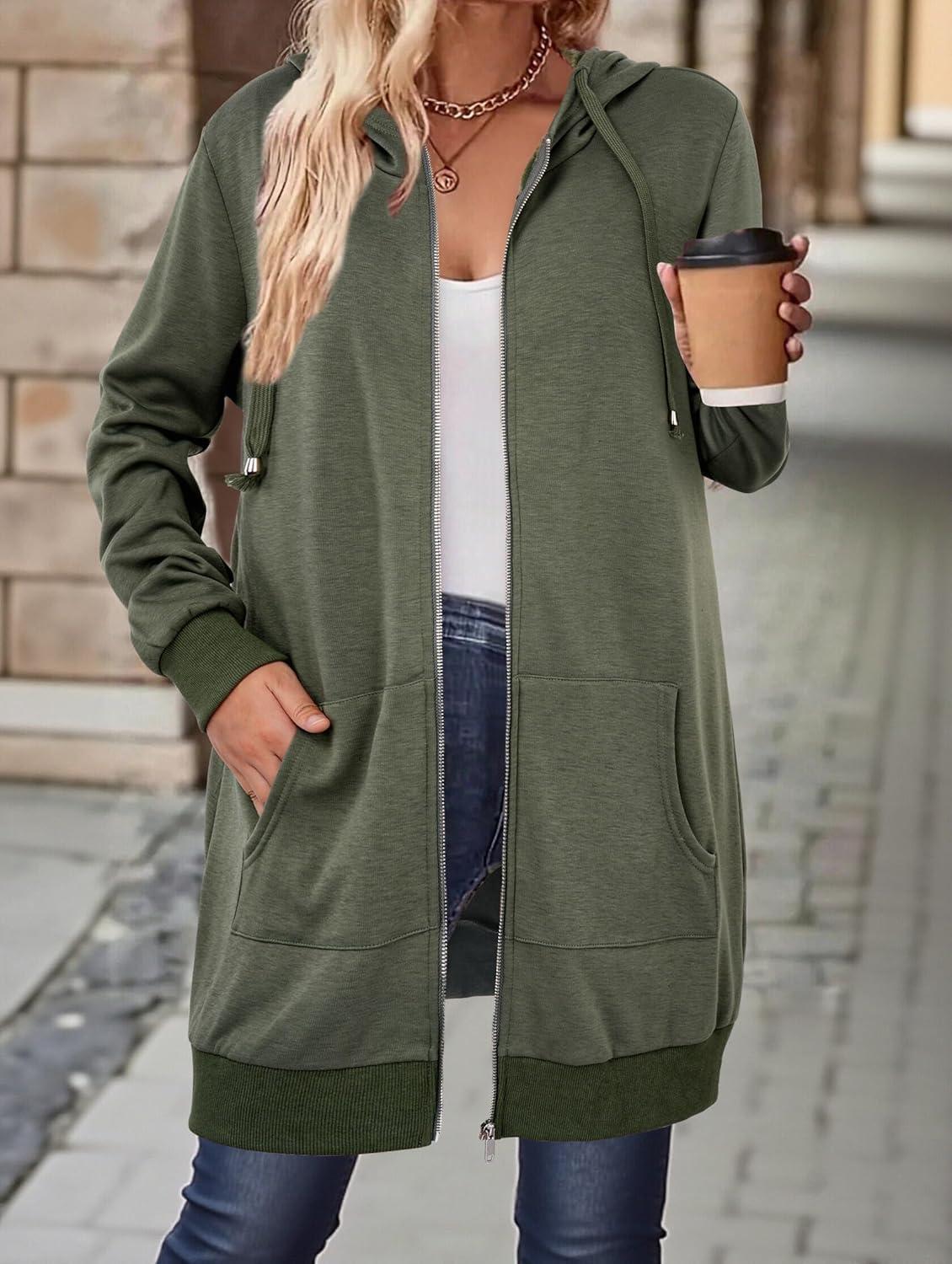imageZeagoo Womens Zip Up Hoodies Long Tunic Sweatshirts Oversized Fleece Casual Long Sleeve 2024 Fall Hoodie Jacket CoatArmy Green