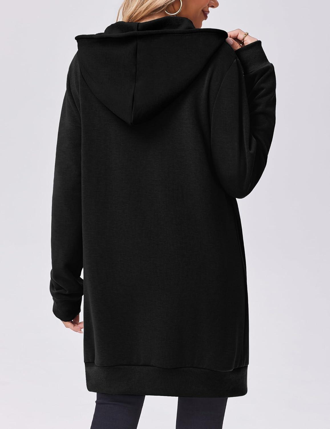 imageZeagoo Womens Zip Up Hoodies Long Tunic Sweatshirts Oversized Fleece Casual Long Sleeve 2024 Fall Hoodie Jacket CoatBlack Letter Print