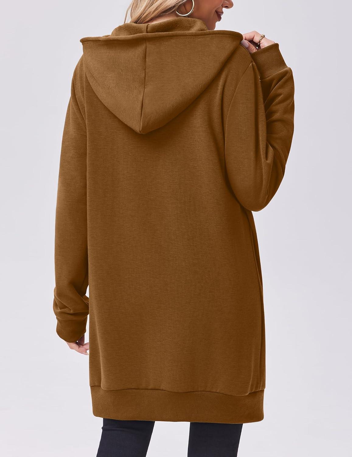 imageZeagoo Womens Zip Up Hoodies Long Tunic Sweatshirts Oversized Fleece Casual Long Sleeve 2024 Fall Hoodie Jacket CoatBrown