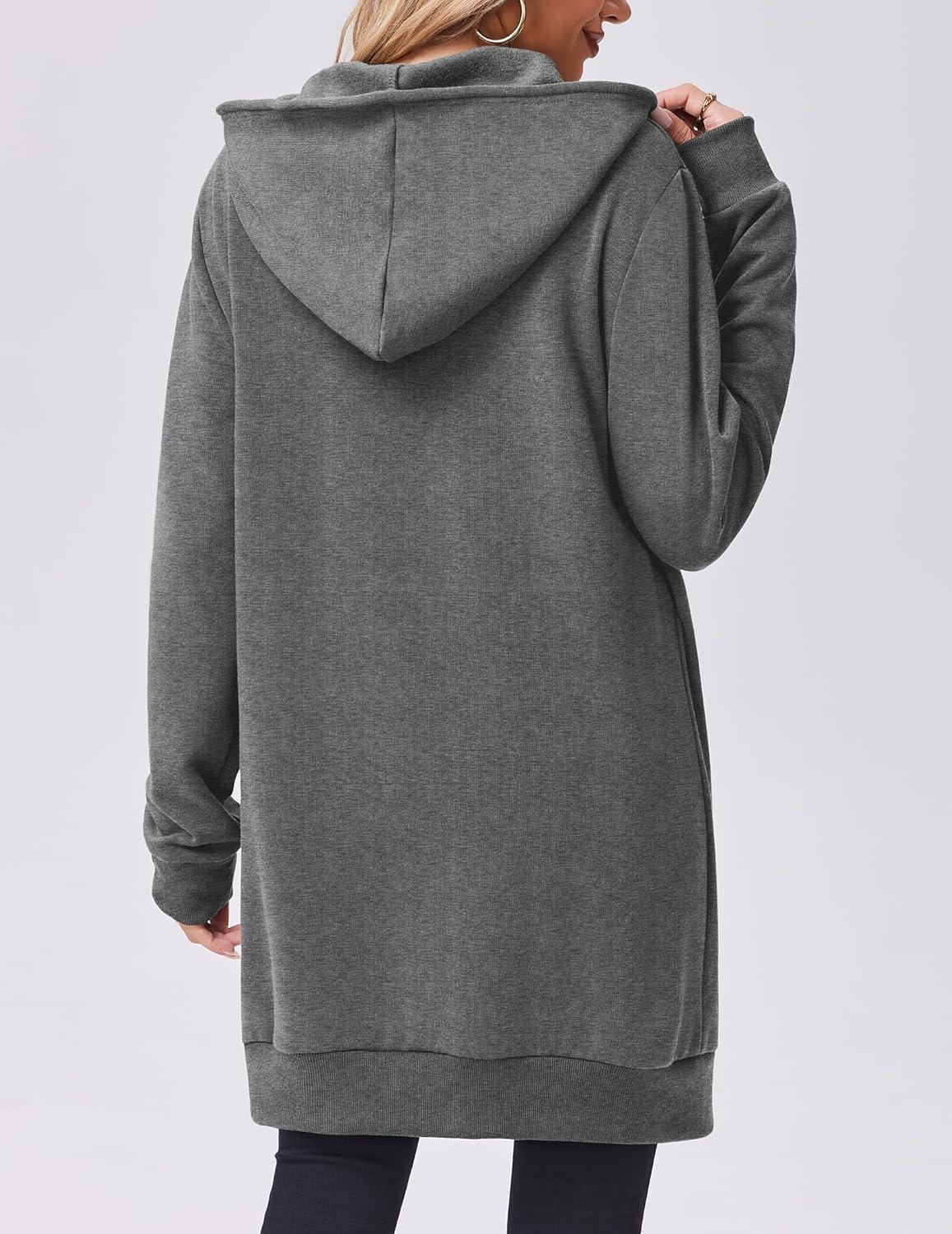 imageZeagoo Womens Zip Up Hoodies Long Tunic Sweatshirts Oversized Fleece Casual Long Sleeve 2024 Fall Hoodie Jacket CoatDark Grey