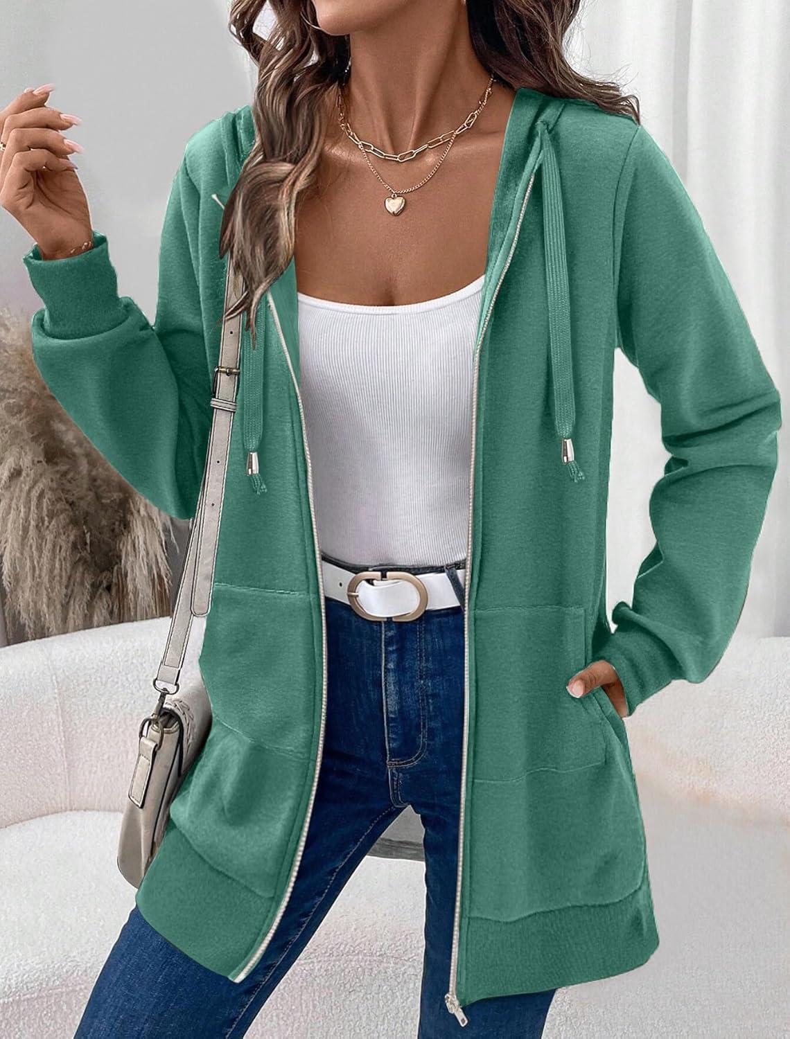 imageZeagoo Womens Zip Up Hoodies Long Tunic Sweatshirts Oversized Fleece Casual Long Sleeve 2024 Fall Hoodie Jacket CoatGreenhot