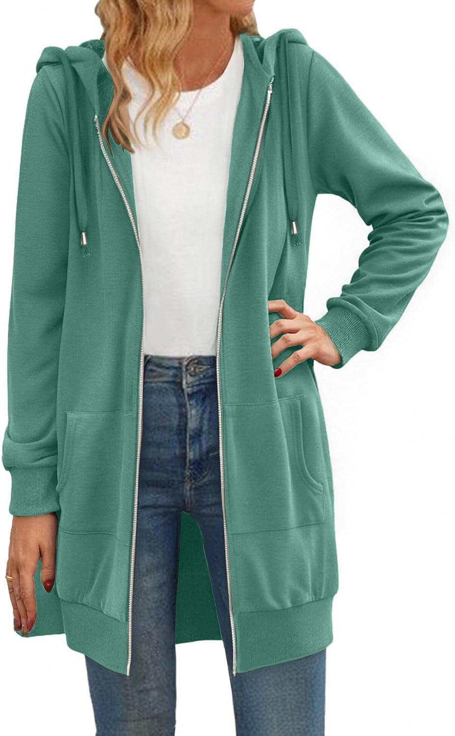 imageZeagoo Womens Zip Up Hoodies Long Tunic Sweatshirts Oversized Fleece Casual Long Sleeve 2024 Fall Hoodie Jacket CoatGreenhot