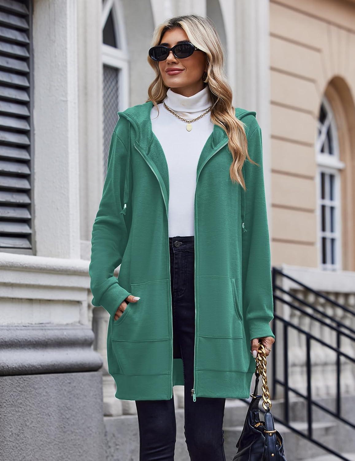 imageZeagoo Womens Zip Up Hoodies Long Tunic Sweatshirts Oversized Fleece Casual Long Sleeve 2024 Fall Hoodie Jacket CoatGreenhot