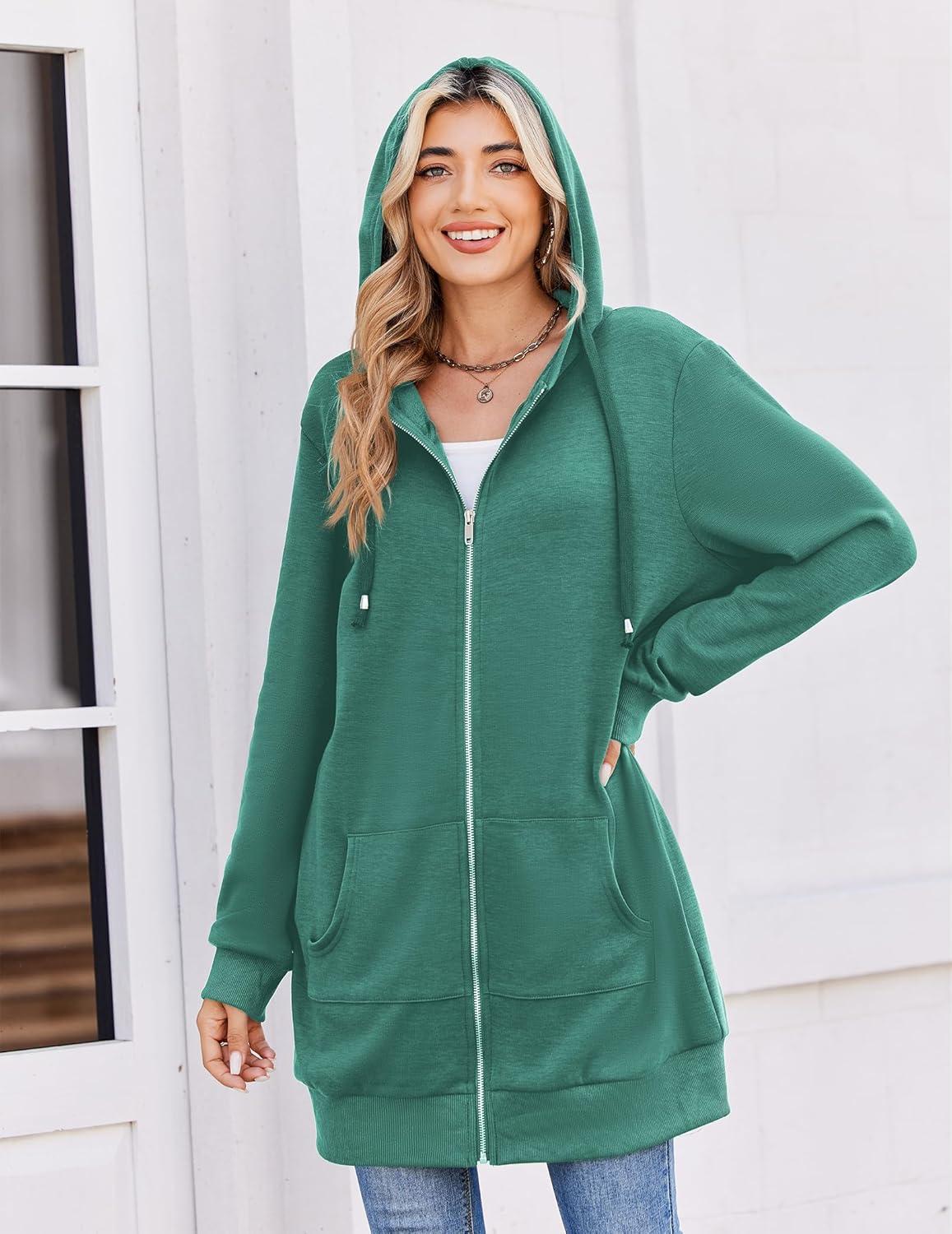 imageZeagoo Womens Zip Up Hoodies Long Tunic Sweatshirts Oversized Fleece Casual Long Sleeve 2024 Fall Hoodie Jacket CoatGreenhot