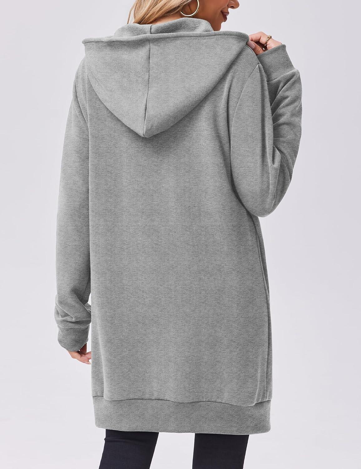 imageZeagoo Womens Zip Up Hoodies Long Tunic Sweatshirts Oversized Fleece Casual Long Sleeve 2024 Fall Hoodie Jacket CoatGrey