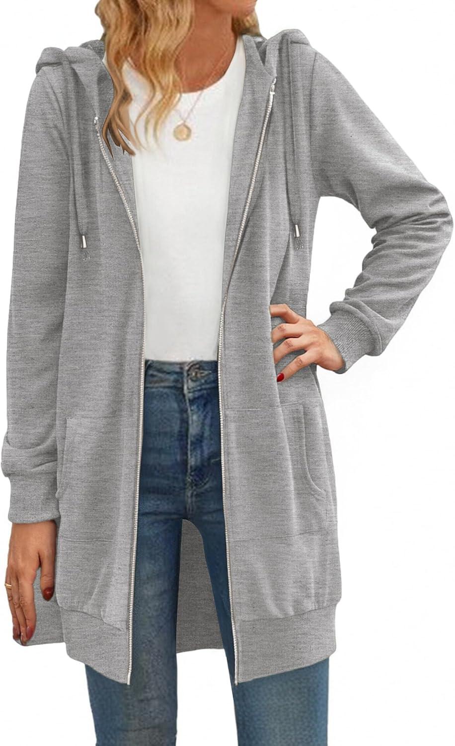 imageZeagoo Womens Zip Up Hoodies Long Tunic Sweatshirts Oversized Fleece Casual Long Sleeve 2024 Fall Hoodie Jacket CoatGrey