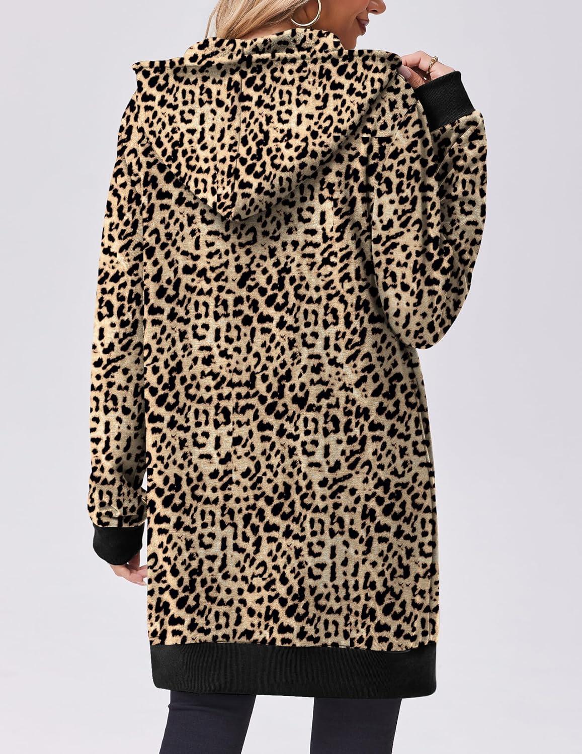 imageZeagoo Womens Zip Up Hoodies Long Tunic Sweatshirts Oversized Fleece Casual Long Sleeve 2024 Fall Hoodie Jacket CoatLeopard Print