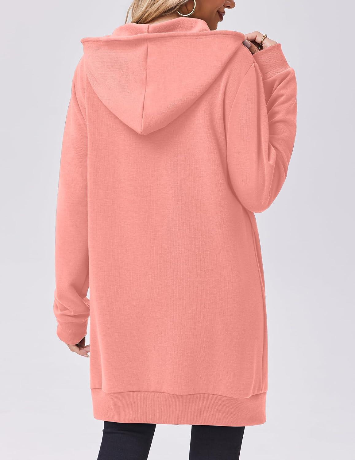 imageZeagoo Womens Zip Up Hoodies Long Tunic Sweatshirts Oversized Fleece Casual Long Sleeve 2024 Fall Hoodie Jacket CoatPink