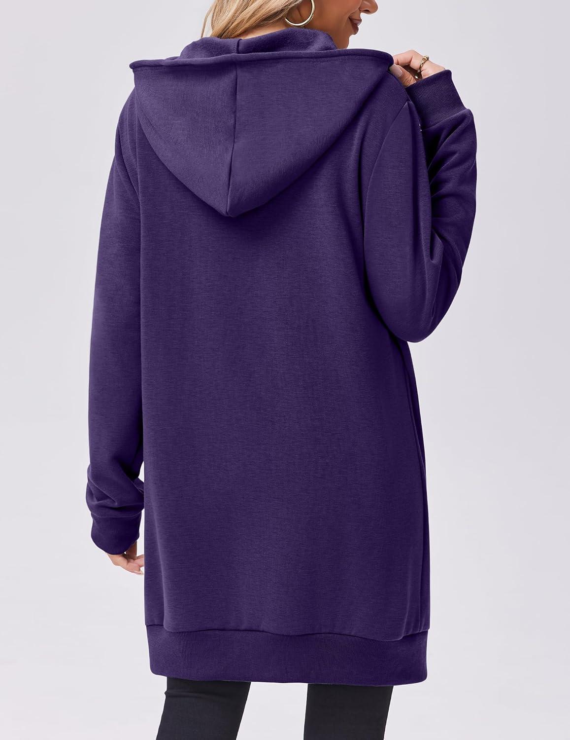imageZeagoo Womens Zip Up Hoodies Long Tunic Sweatshirts Oversized Fleece Casual Long Sleeve 2024 Fall Hoodie Jacket CoatPurple