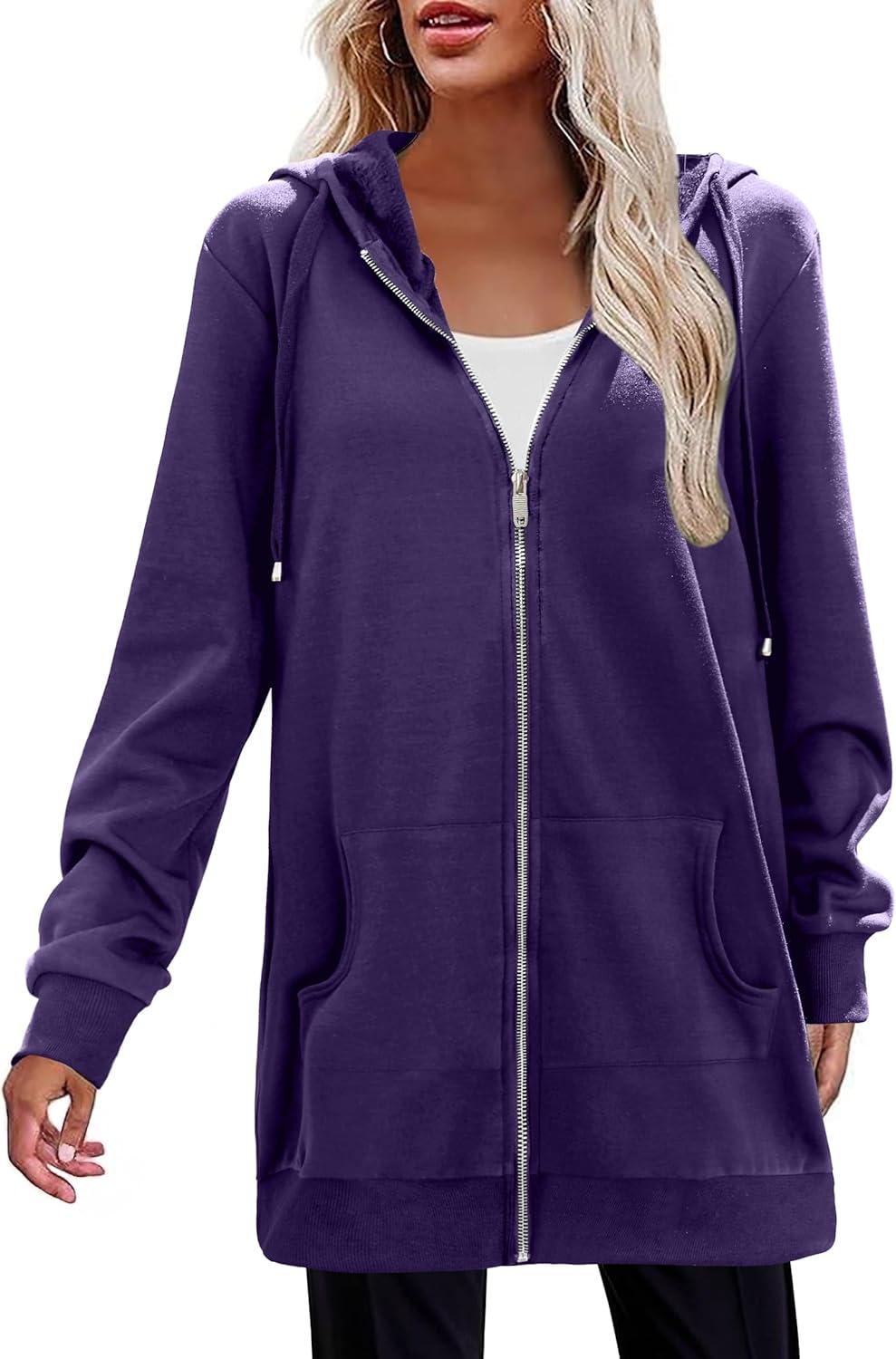 imageZeagoo Womens Zip Up Hoodies Long Tunic Sweatshirts Oversized Fleece Casual Long Sleeve 2024 Fall Hoodie Jacket CoatPurple