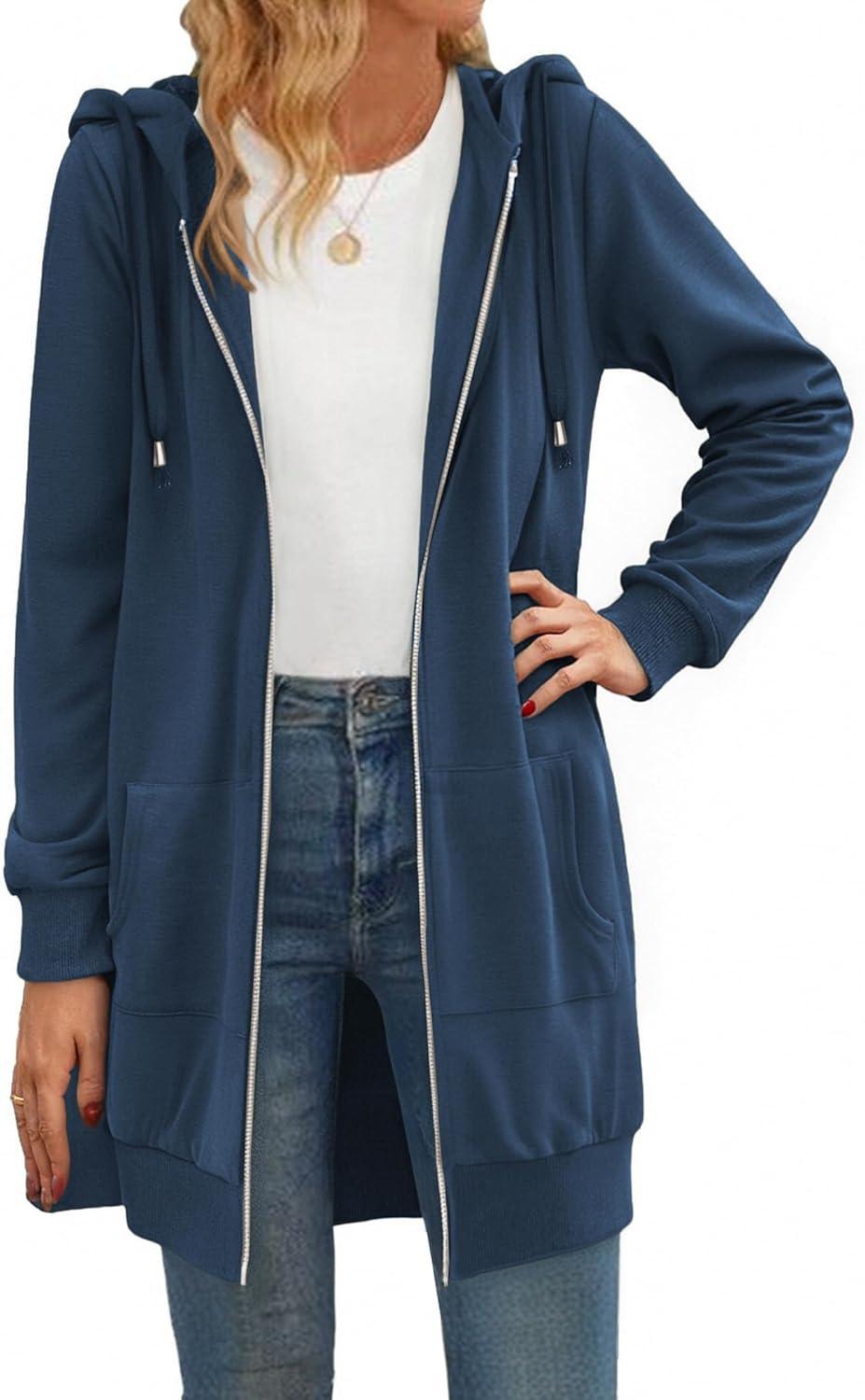 imageZeagoo Womens Zip Up Hoodies Long Tunic Sweatshirts Oversized Fleece Casual Long Sleeve 2024 Fall Hoodie Jacket CoatRoyal Blue