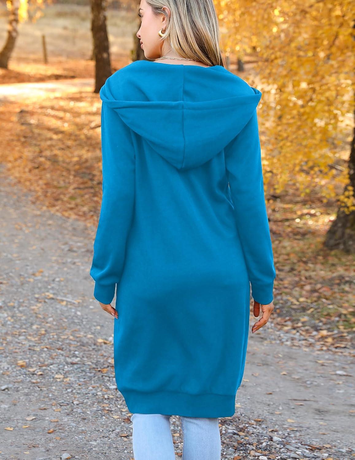 imageZeagoo Womens Zip Up Hoodies Oversized Fleece Long Tunic Sweatshirts Casual Long Sleeve 2026 Fall Hoodie Jacket CoatBlue