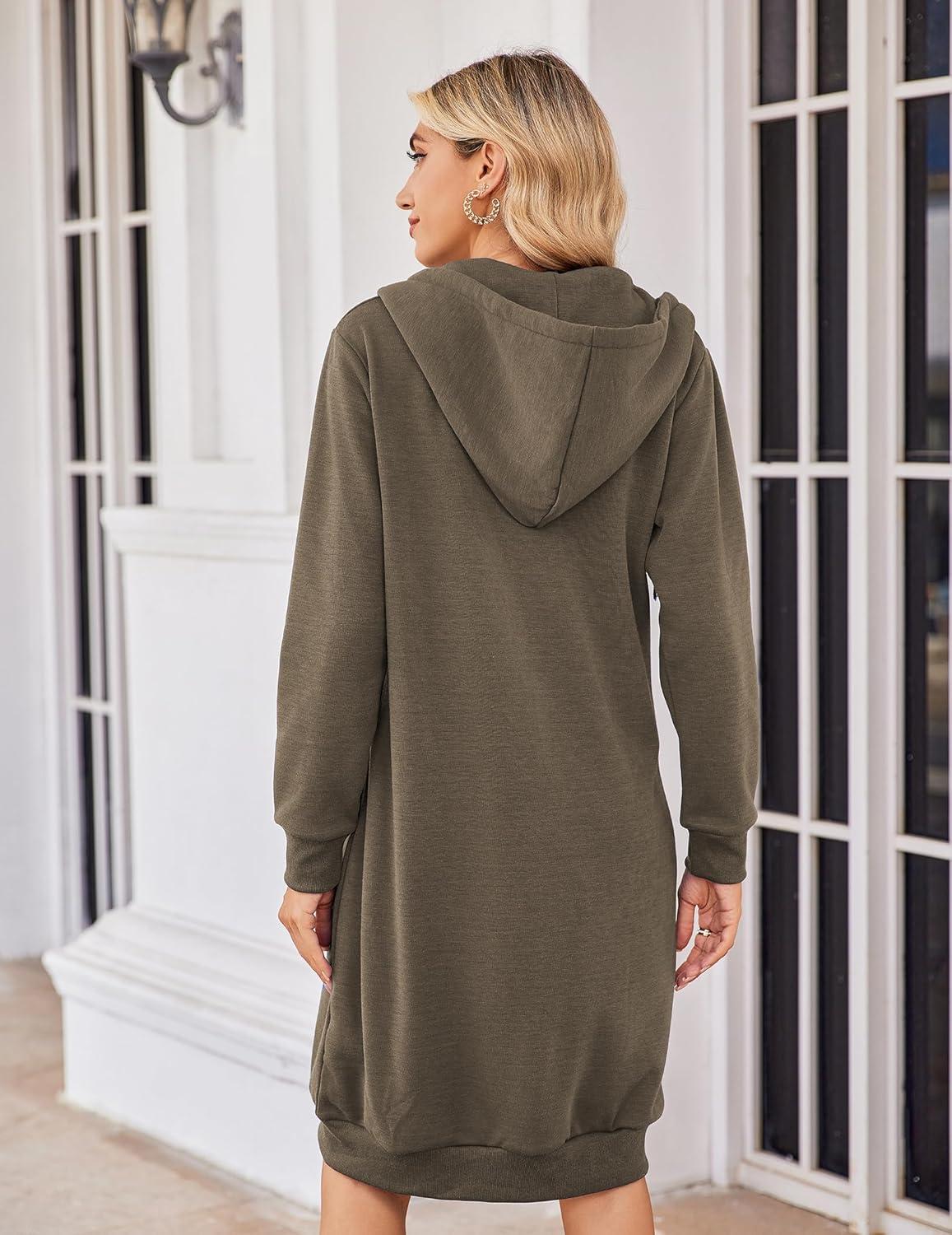 imageZeagoo Womens Zip Up Hoodies Oversized Fleece Long Tunic Sweatshirts Casual Long Sleeve 2026 Fall Hoodie Jacket CoatCoffeegrey