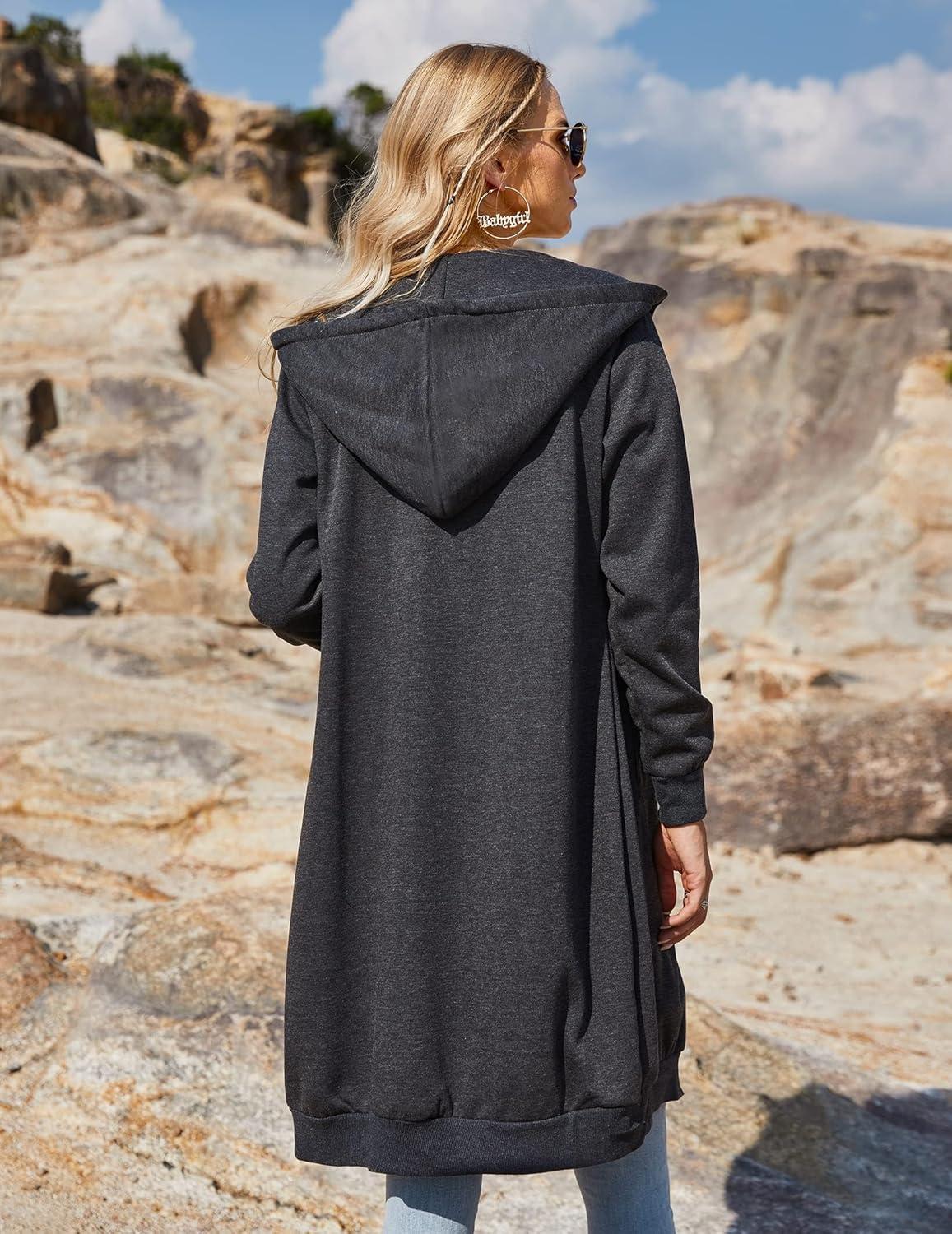 imageZeagoo Womens Zip Up Hoodies Oversized Fleece Long Tunic Sweatshirts Casual Long Sleeve 2026 Fall Hoodie Jacket CoatDark Grey