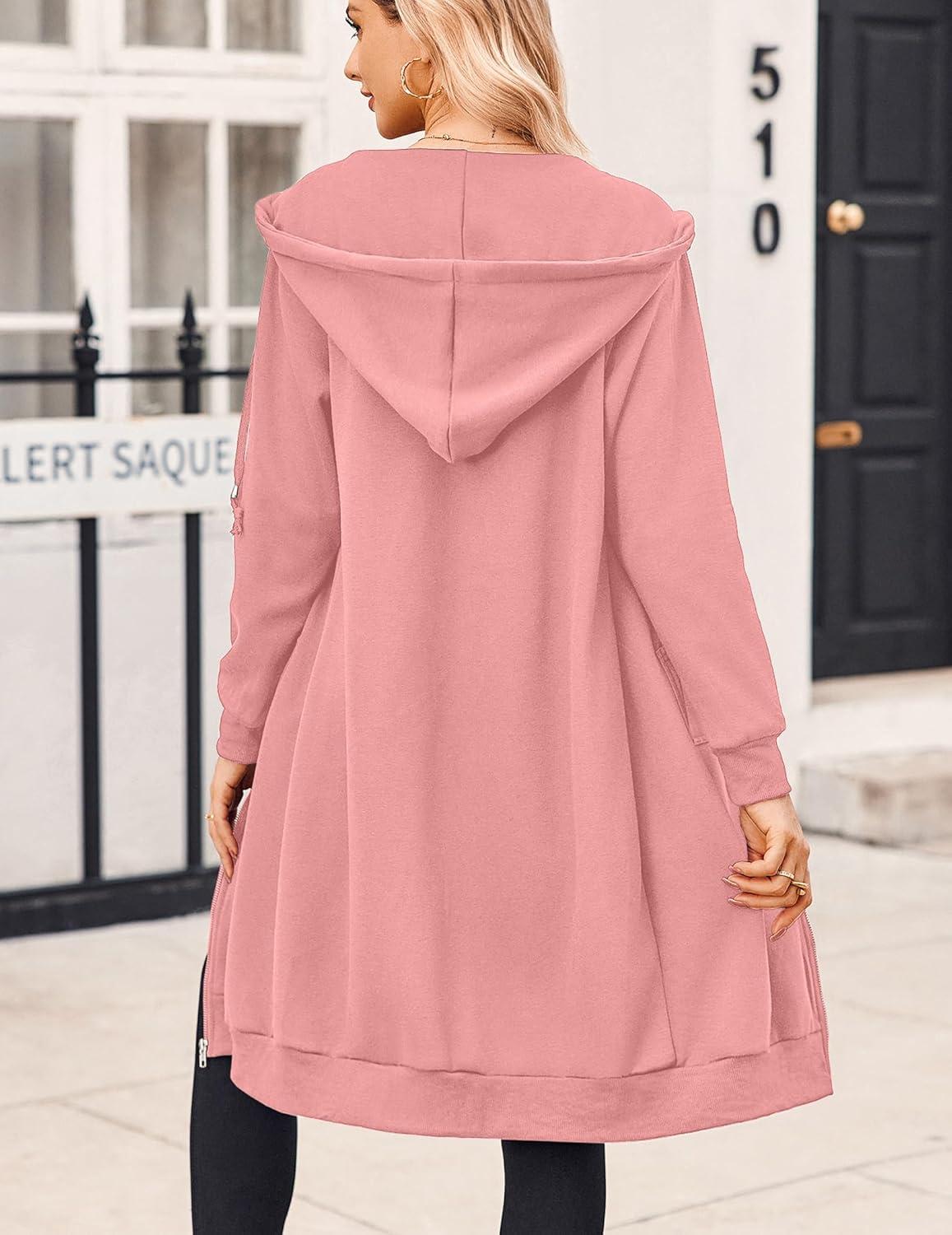 imageZeagoo Womens Zip Up Hoodies Oversized Fleece Long Tunic Sweatshirts Casual Long Sleeve 2026 Fall Hoodie Jacket CoatDark Pink