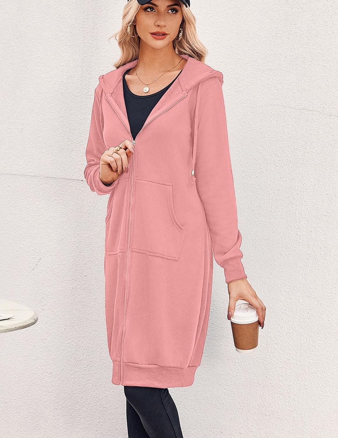 imageZeagoo Womens Zip Up Hoodies Oversized Fleece Long Tunic Sweatshirts Casual Long Sleeve 2026 Fall Hoodie Jacket CoatDark Pink