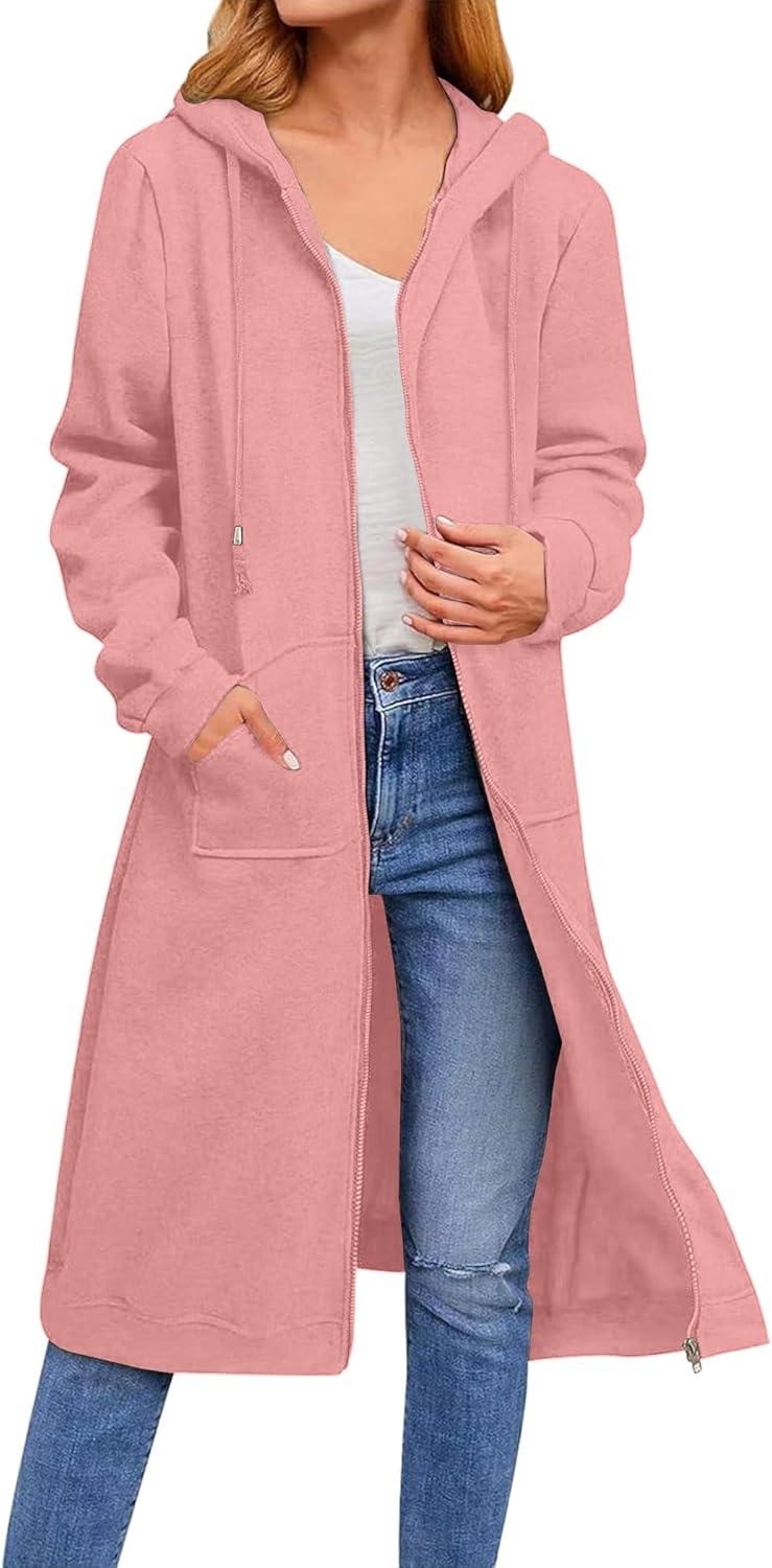 imageZeagoo Womens Zip Up Hoodies Oversized Fleece Long Tunic Sweatshirts Casual Long Sleeve 2026 Fall Hoodie Jacket CoatDark Pink