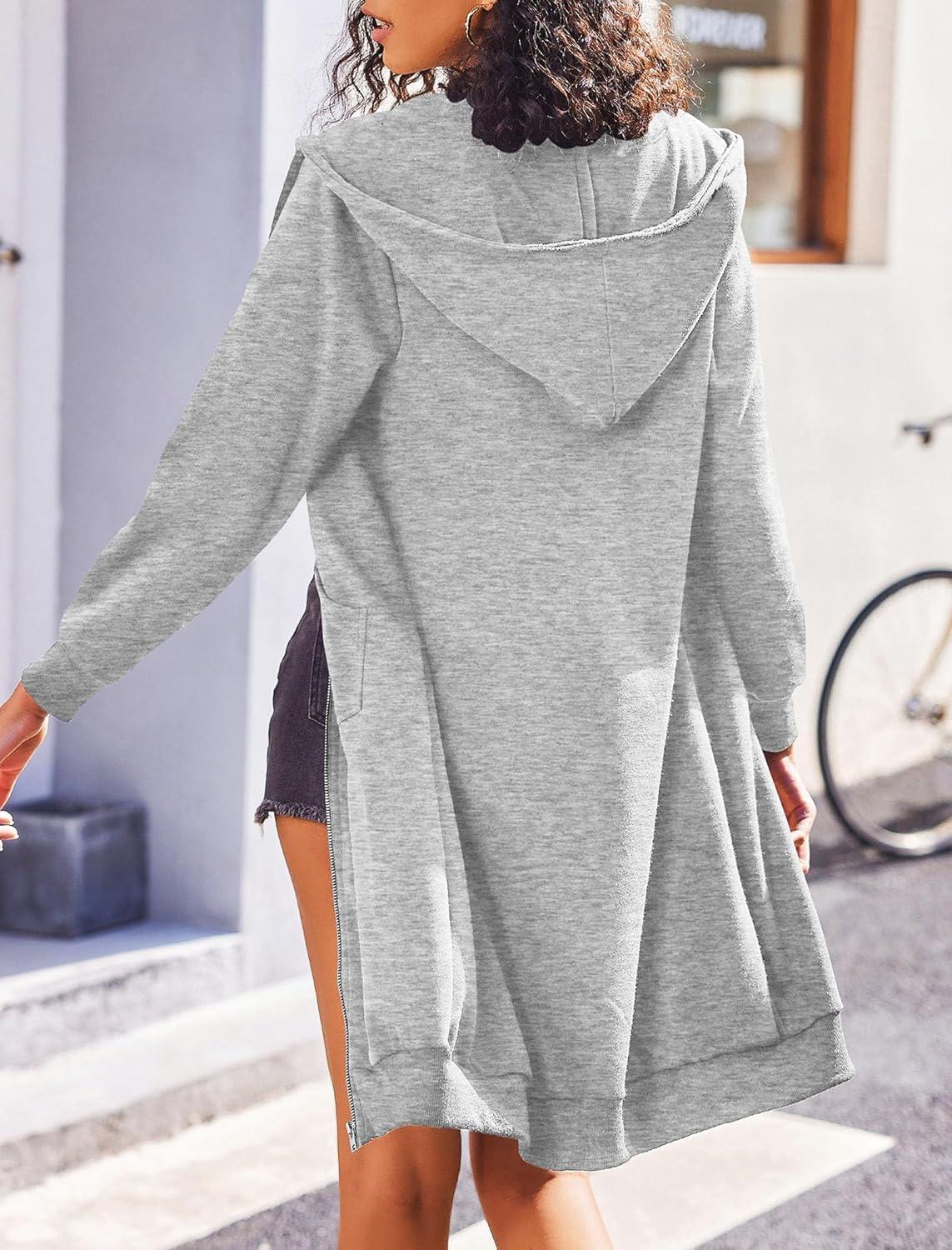 imageZeagoo Womens Zip Up Hoodies Oversized Fleece Long Tunic Sweatshirts Casual Long Sleeve 2026 Fall Hoodie Jacket CoatLight Grey