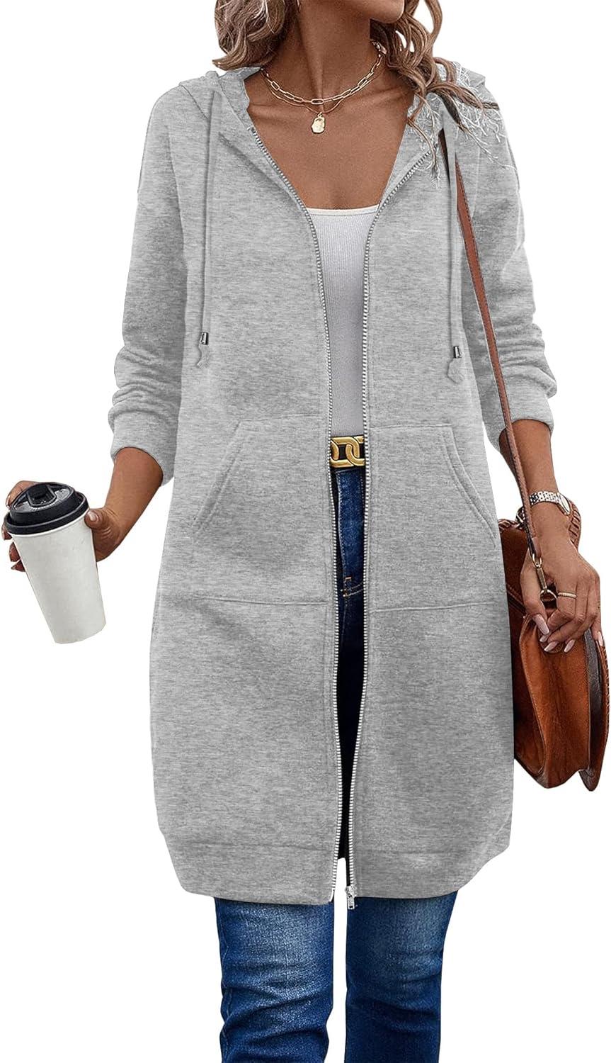 imageZeagoo Womens Zip Up Hoodies Oversized Fleece Long Tunic Sweatshirts Casual Long Sleeve 2026 Fall Hoodie Jacket CoatLight Grey