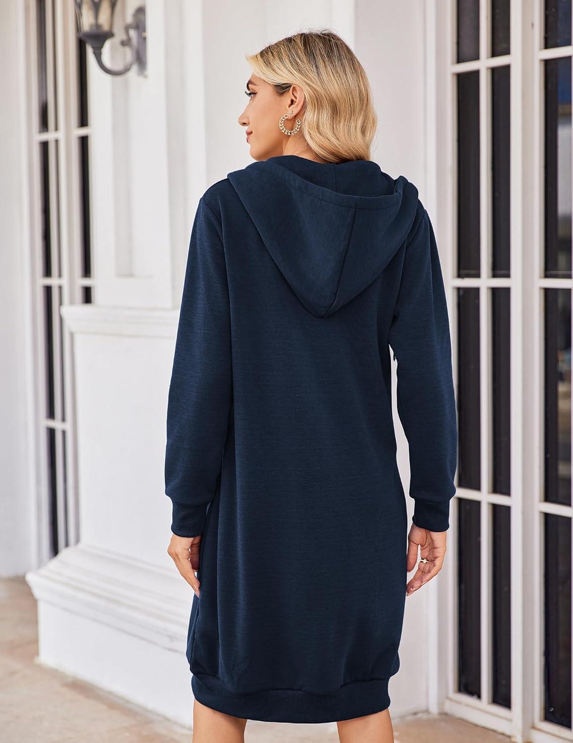 imageZeagoo Womens Zip Up Hoodies Oversized Fleece Long Tunic Sweatshirts Casual Long Sleeve 2026 Fall Hoodie Jacket CoatNavy