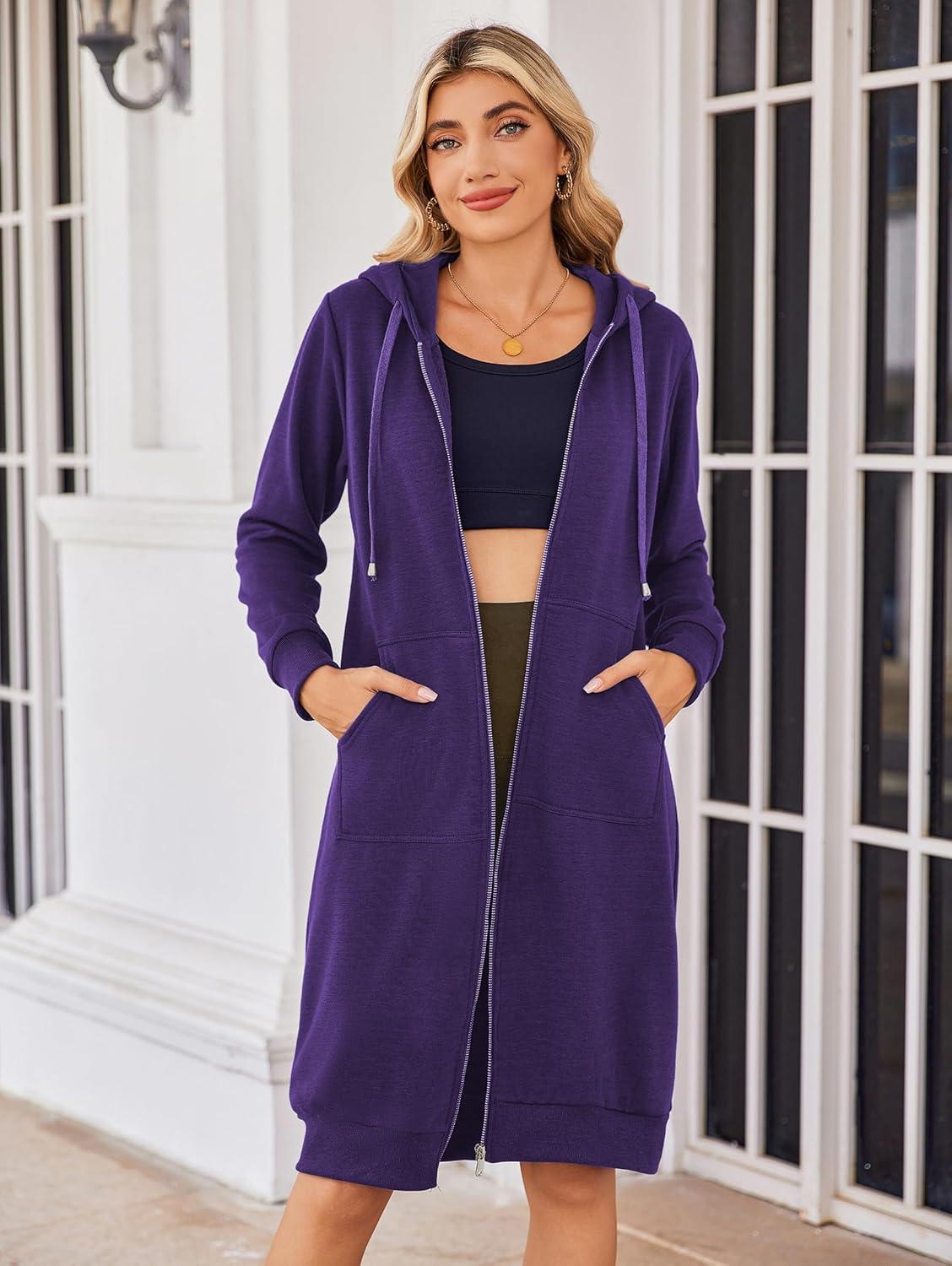 imageZeagoo Womens Zip Up Hoodies Oversized Fleece Long Tunic Sweatshirts Casual Long Sleeve 2026 Fall Hoodie Jacket CoatPurple