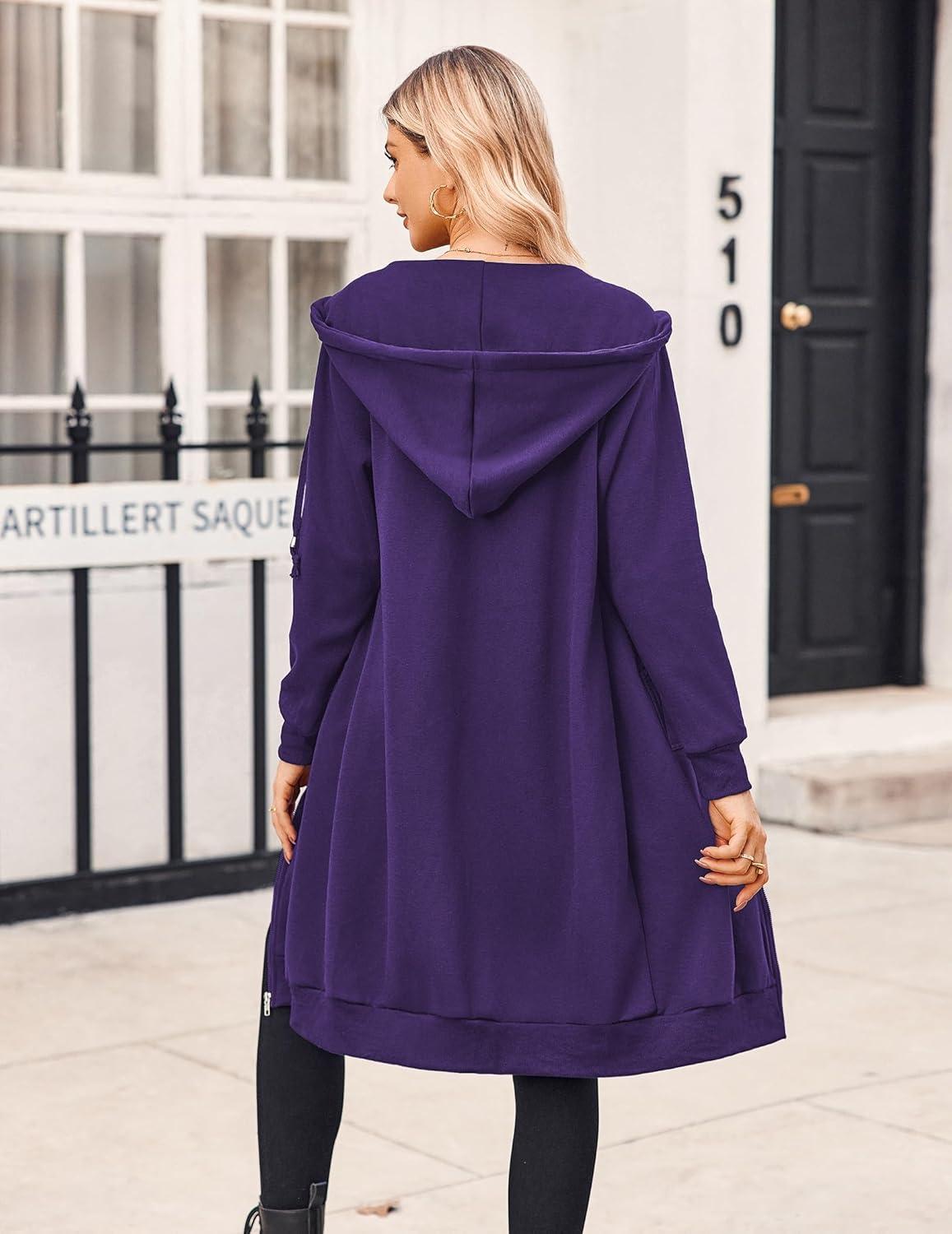 imageZeagoo Womens Zip Up Hoodies Oversized Fleece Long Tunic Sweatshirts Casual Long Sleeve 2026 Fall Hoodie Jacket CoatPurple