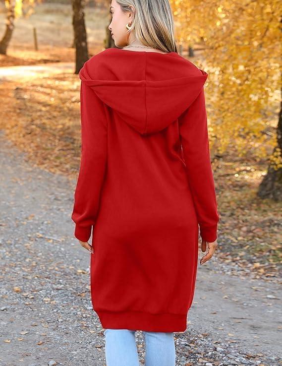 imageZeagoo Womens Zip Up Hoodies Oversized Fleece Long Tunic Sweatshirts Casual Long Sleeve 2026 Fall Hoodie Jacket CoatRed
