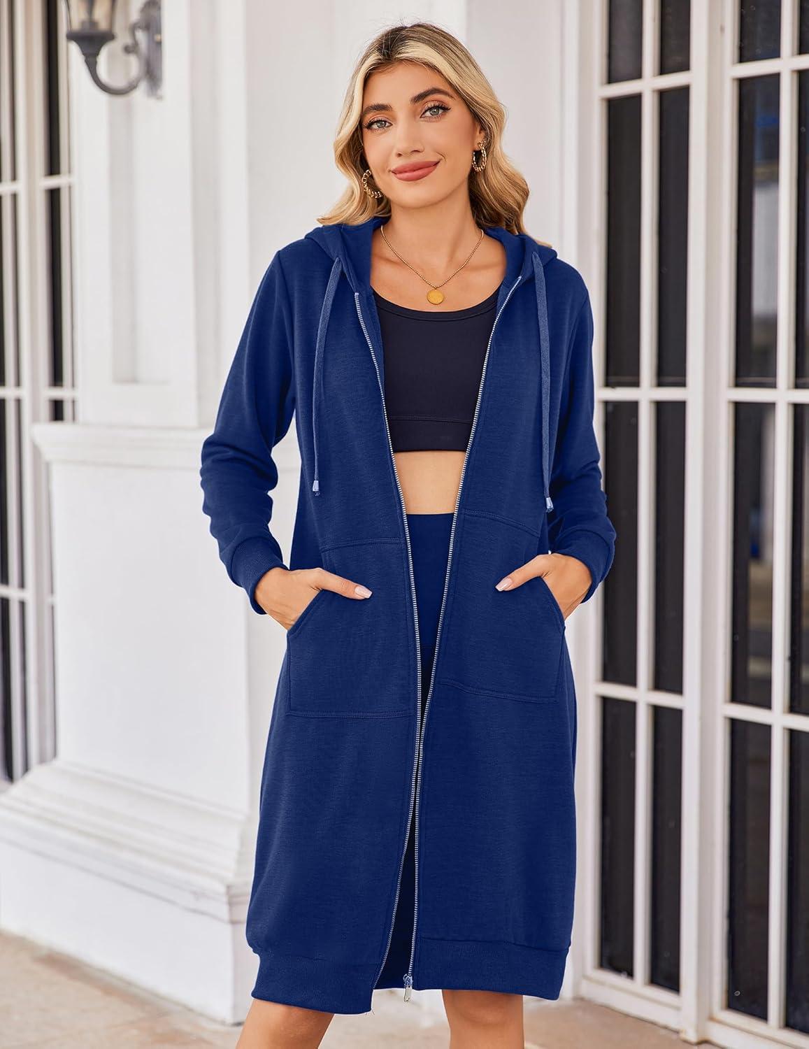 imageZeagoo Womens Zip Up Hoodies Oversized Fleece Long Tunic Sweatshirts Casual Long Sleeve 2026 Fall Hoodie Jacket CoatRoyal Blue