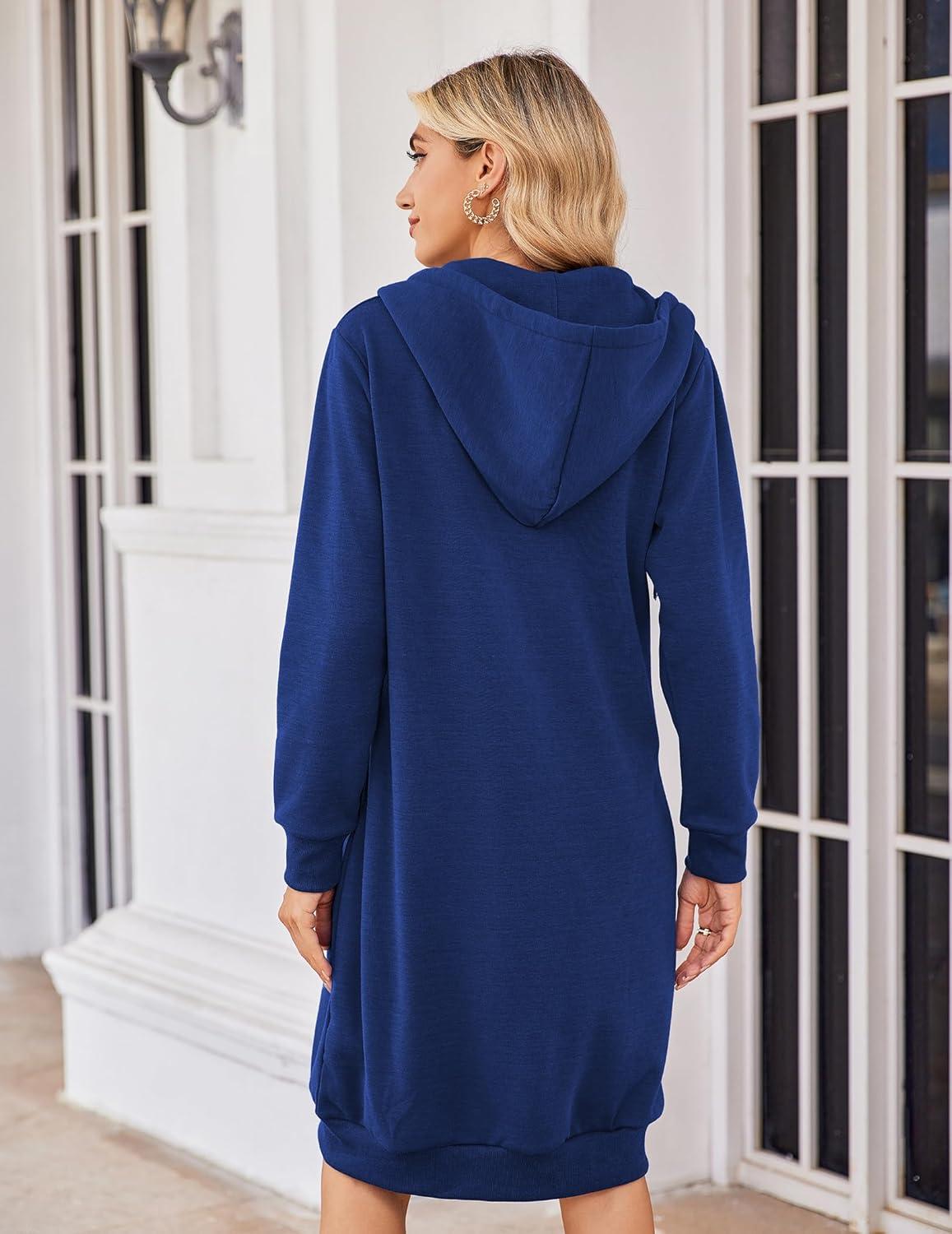 imageZeagoo Womens Zip Up Hoodies Oversized Fleece Long Tunic Sweatshirts Casual Long Sleeve 2026 Fall Hoodie Jacket CoatRoyal Blue