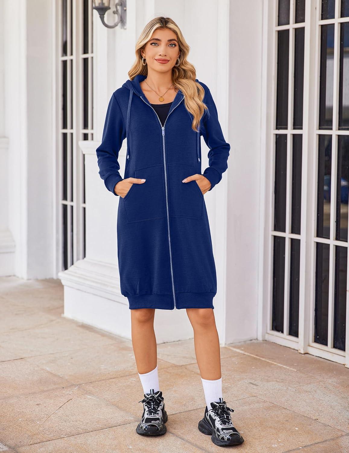imageZeagoo Womens Zip Up Hoodies Oversized Fleece Long Tunic Sweatshirts Casual Long Sleeve 2026 Fall Hoodie Jacket CoatRoyal Blue