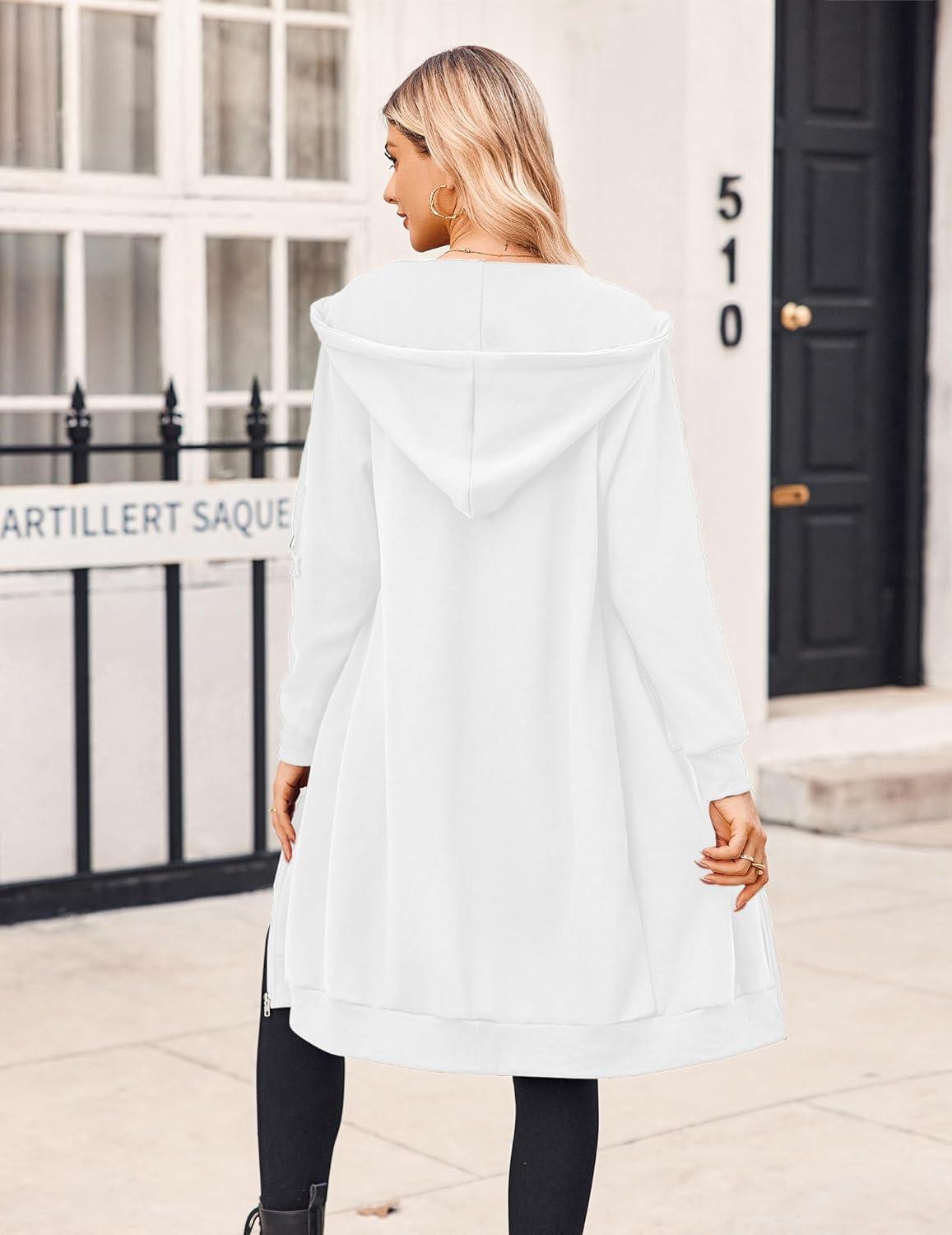 imageZeagoo Womens Zip Up Hoodies Oversized Fleece Long Tunic Sweatshirts Casual Long Sleeve 2026 Fall Hoodie Jacket CoatWhite