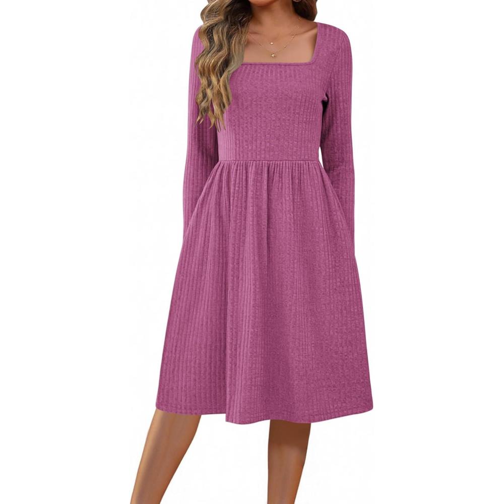imageZEAGOO Women Dresses Spring Fall 2026 Sweater Dress Long Sleeve Casual Knit Dresses with PocketsPurple