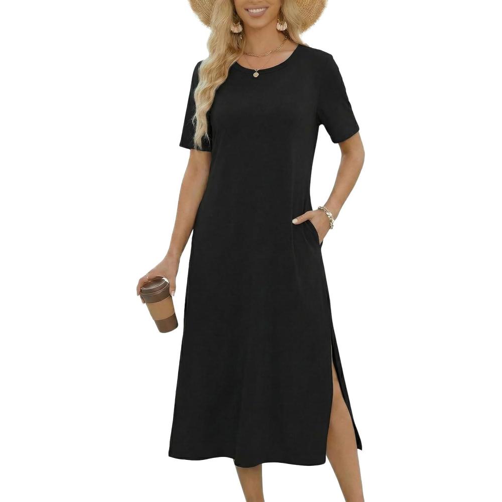 imageZEAGOO Women Summer Dress Casual Beach Dress Floral Maxi Split Long Dress 2026 Vacation DressBlack