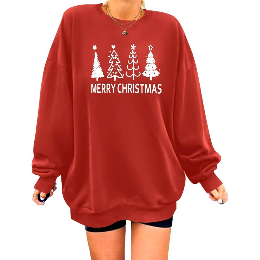 imageZeagoo Christmas Sweatshirt for Women Crewneck Christmas Tree Long Sleeve Shirt Xmas Holiday Party Pullover Sweater Tops02redchristmas Tree
